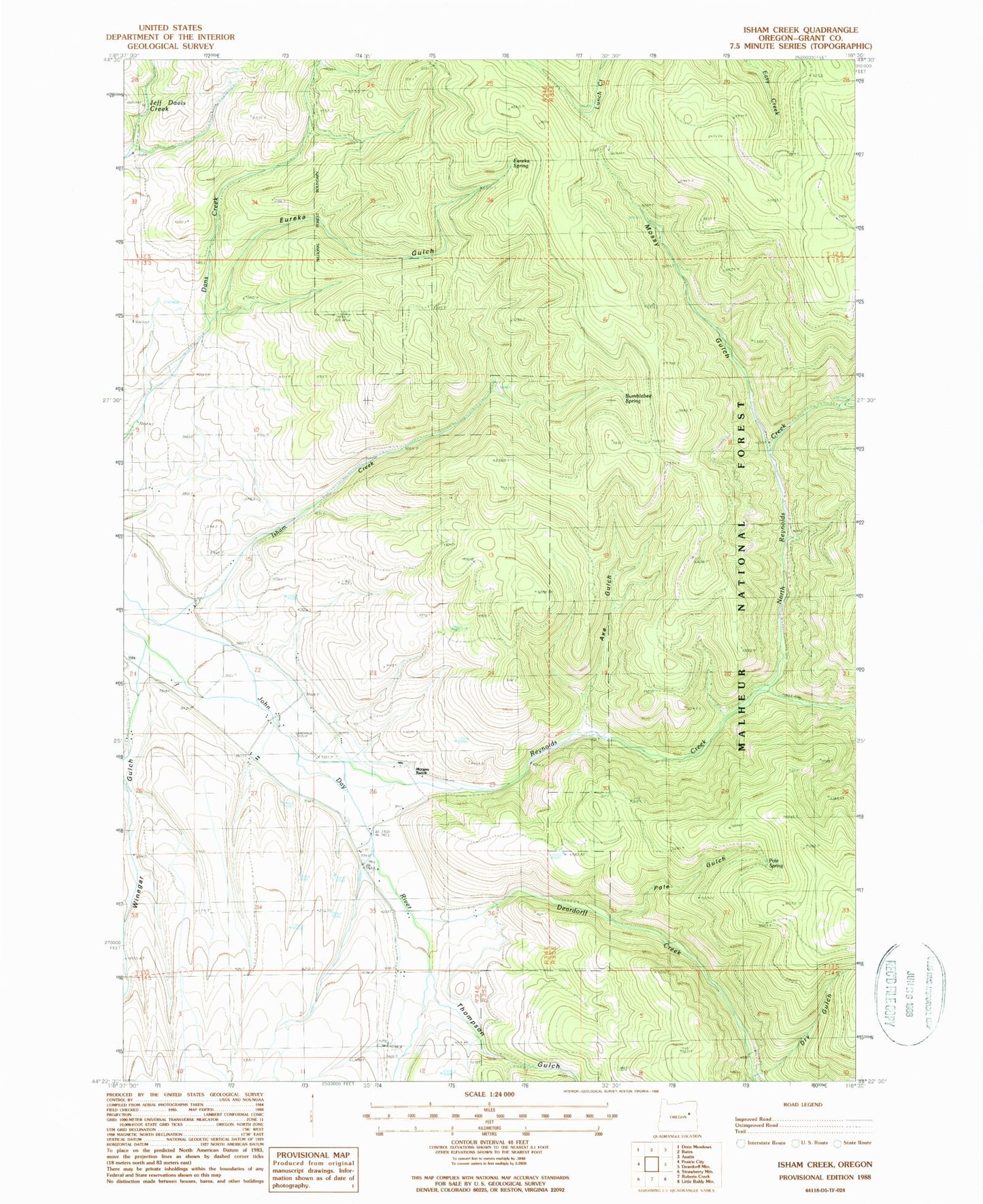 Classic USGS Isham Creek Oregon 7.5'x7.5' Topo Map Image