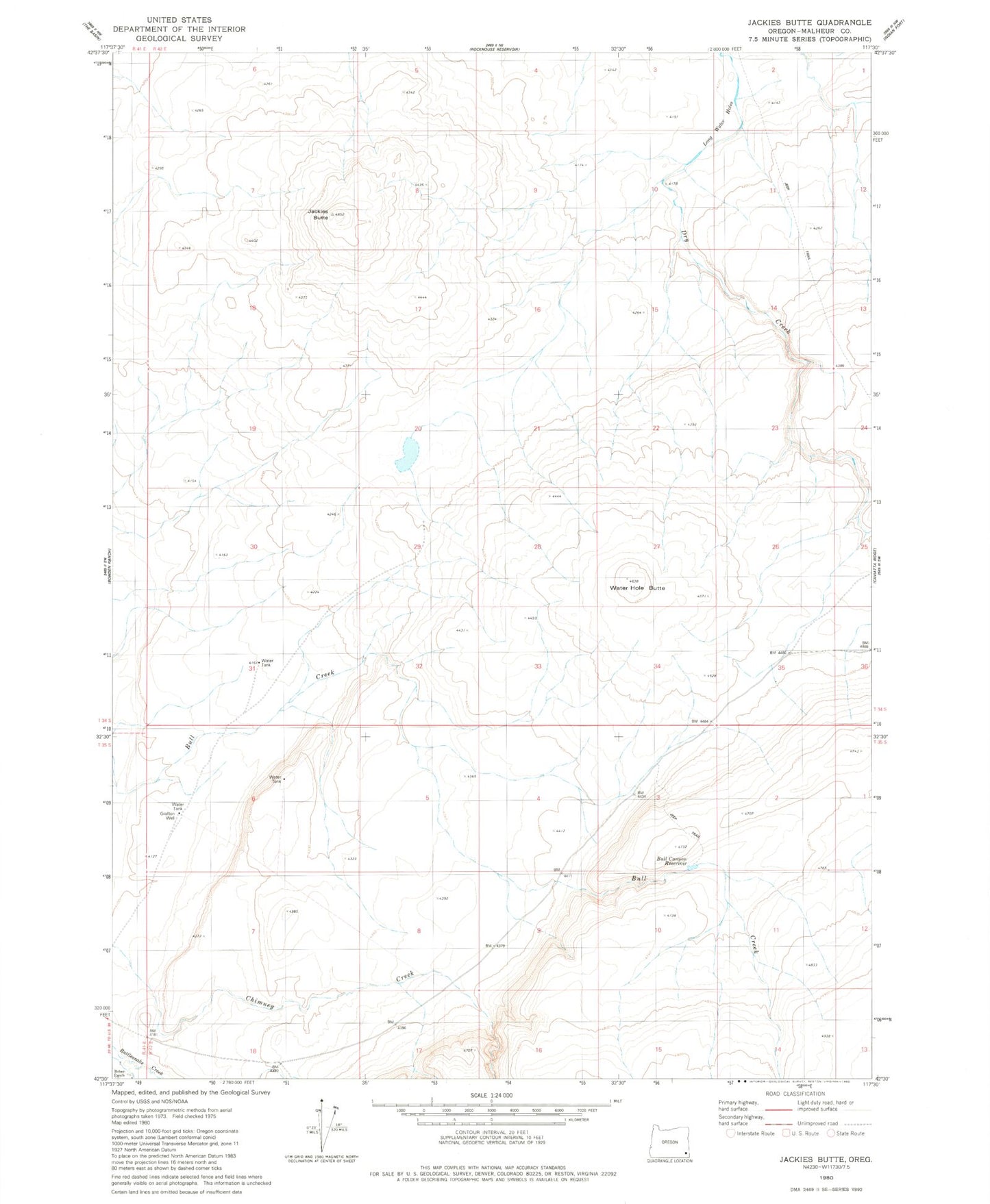Classic USGS Jackies Butte Oregon 7.5'x7.5' Topo Map Image