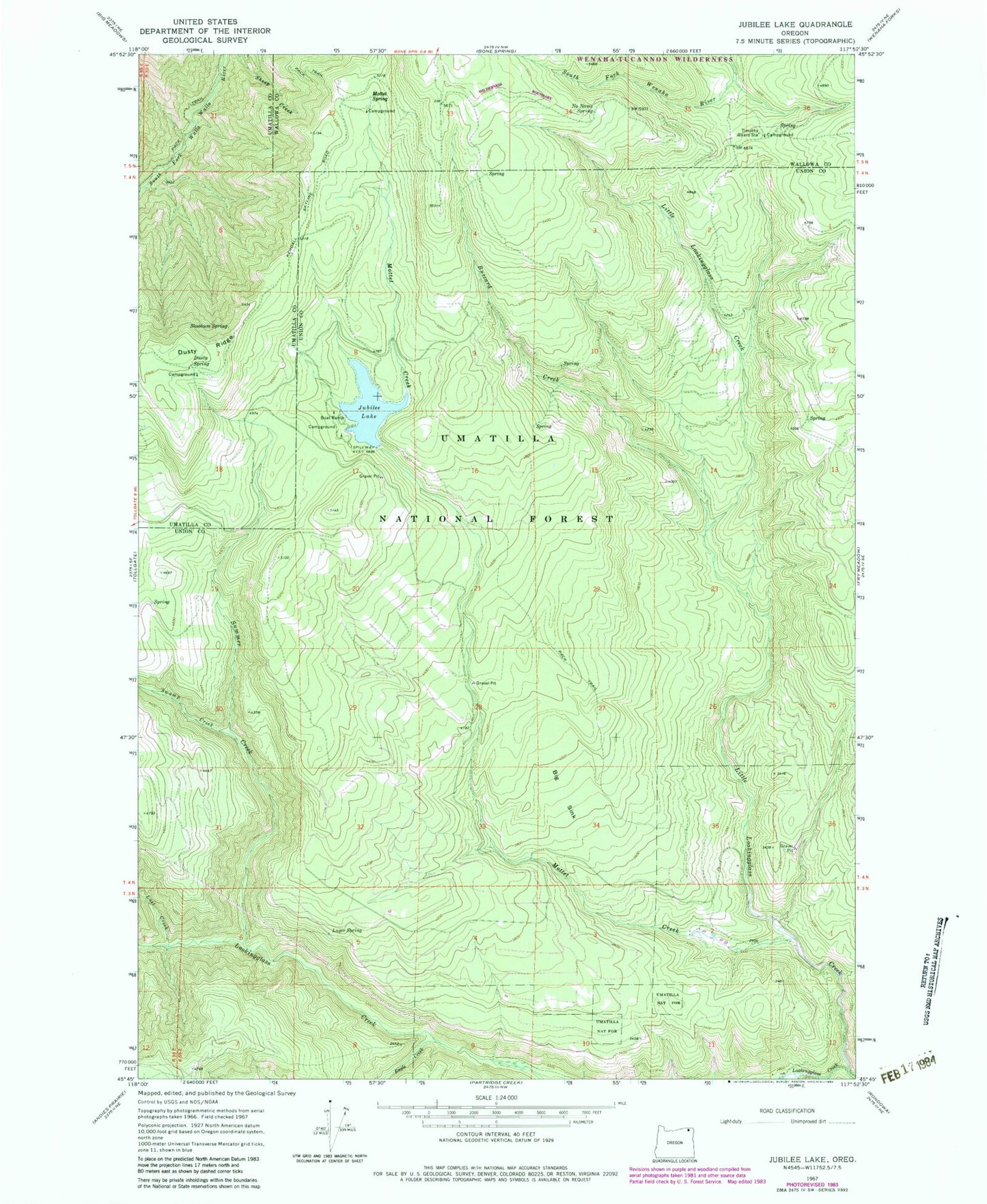 Classic USGS Jubilee Lake Oregon 7.5'x7.5' Topo Map Image