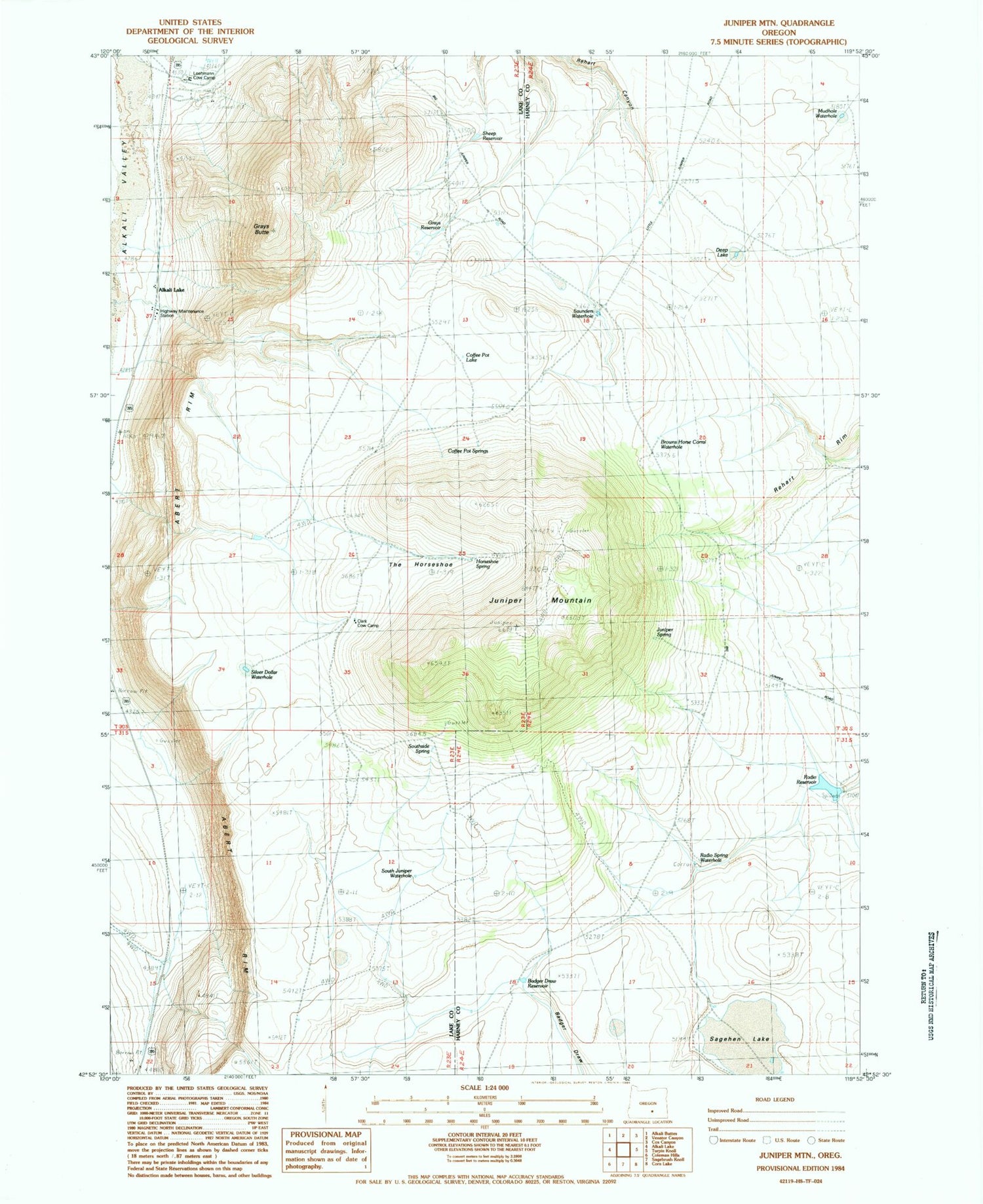 Classic USGS Juniper Mountain Oregon 7.5'x7.5' Topo Map Image