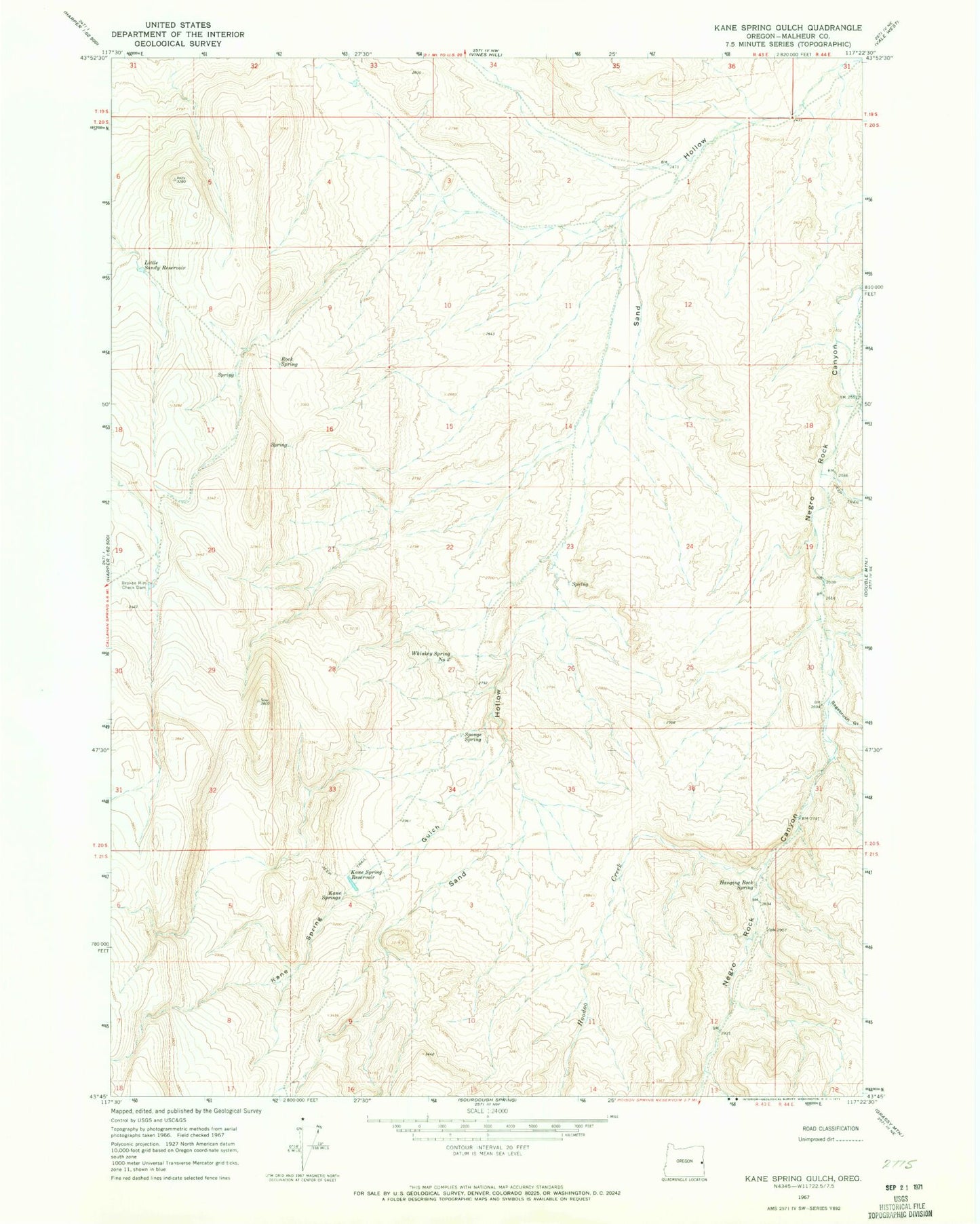 Classic USGS Kane Spring Gulch Oregon 7.5'x7.5' Topo Map Image