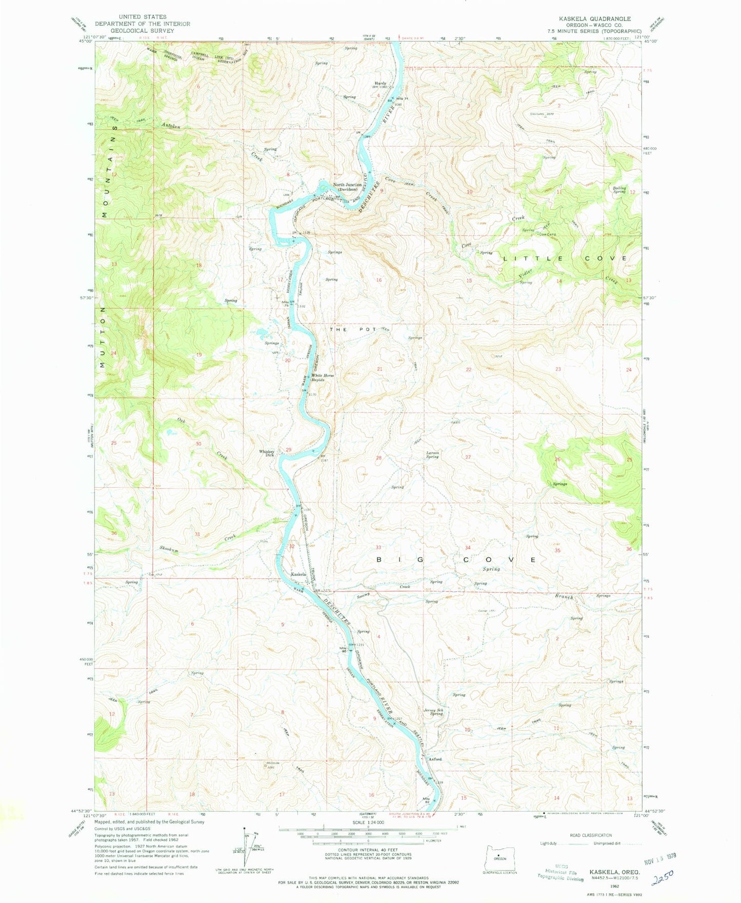 Classic USGS Kaskela Oregon 7.5'x7.5' Topo Map Image