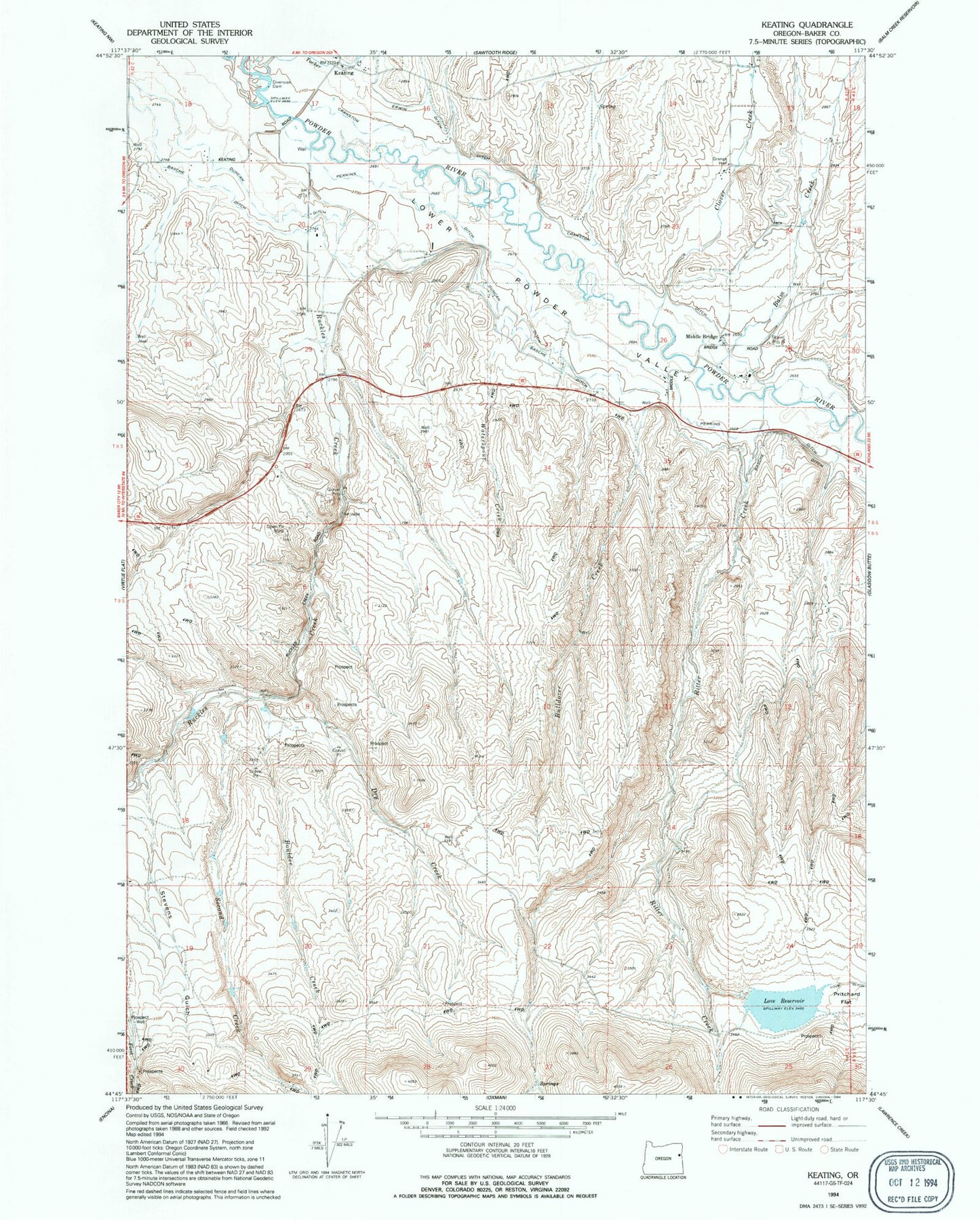 Classic USGS Keating Oregon 7.5'x7.5' Topo Map Image