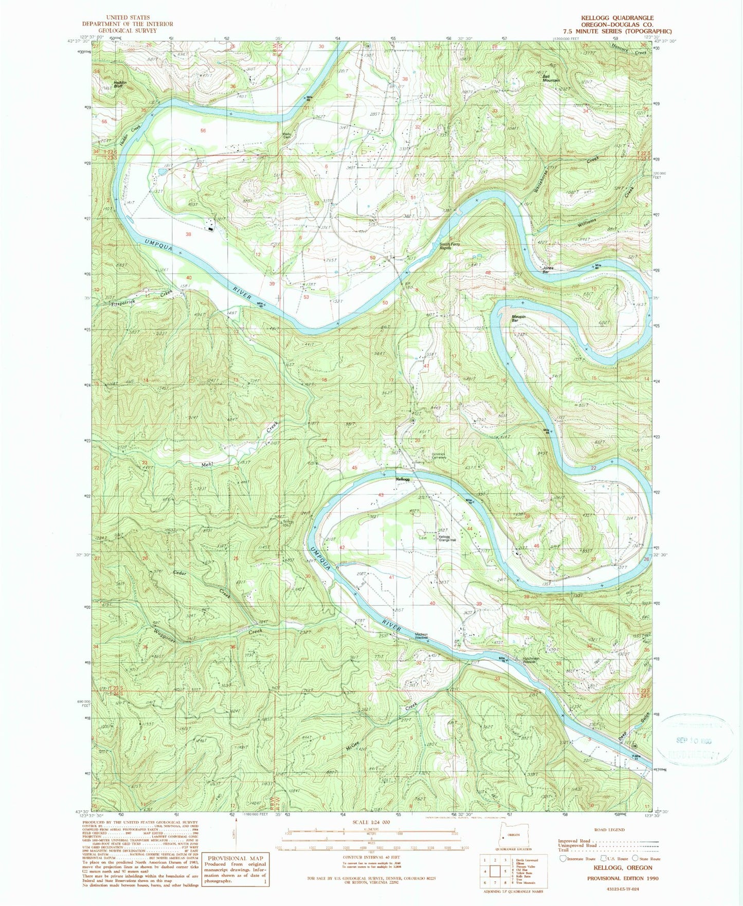 Classic USGS Kellogg Oregon 7.5'x7.5' Topo Map Image