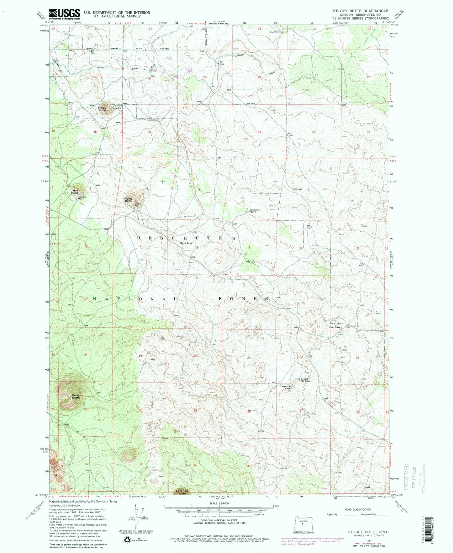Classic USGS Kelsey Butte Oregon 7.5'x7.5' Topo Map Image