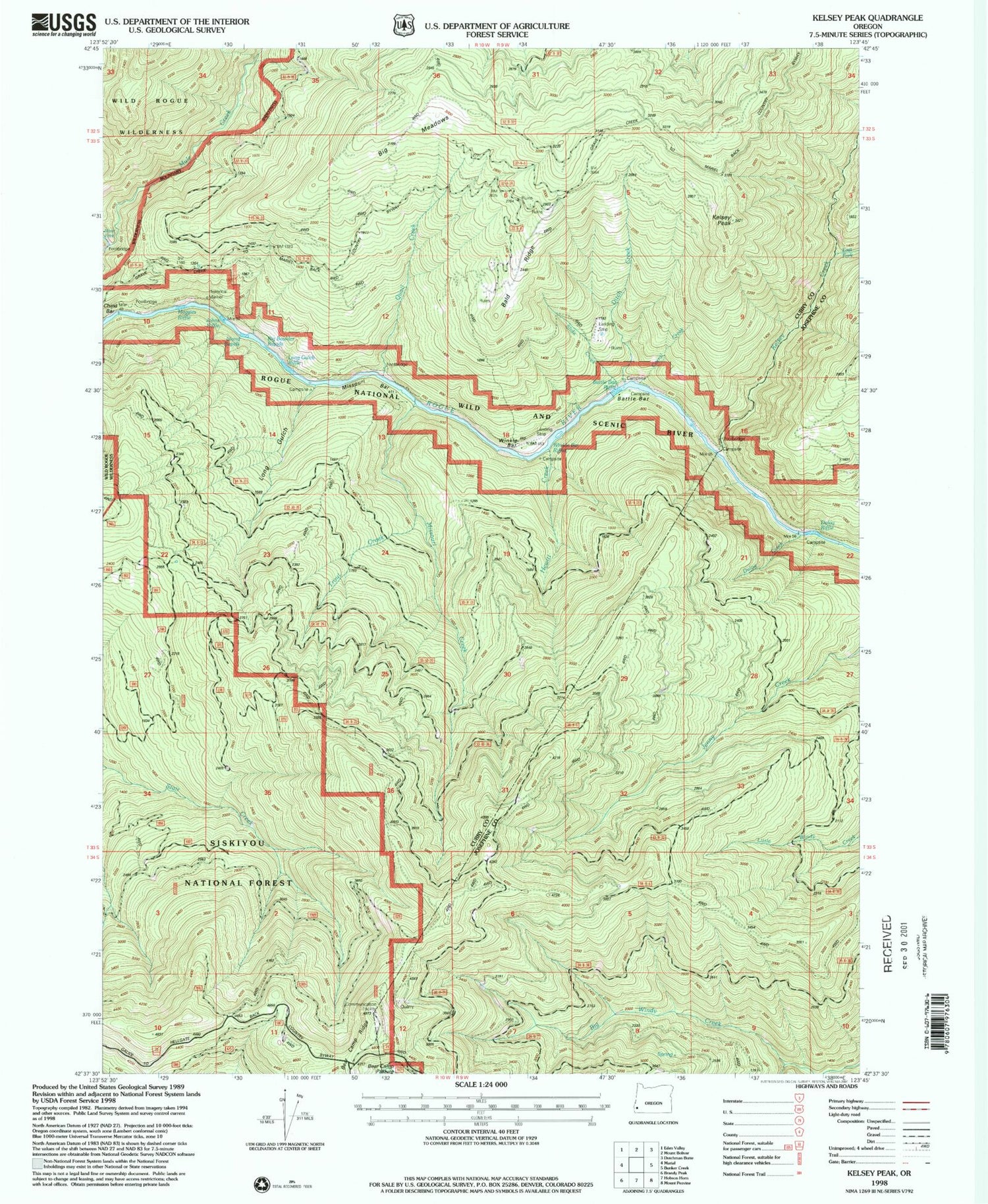 Classic USGS Kelsey Peak Oregon 7.5'x7.5' Topo Map Image