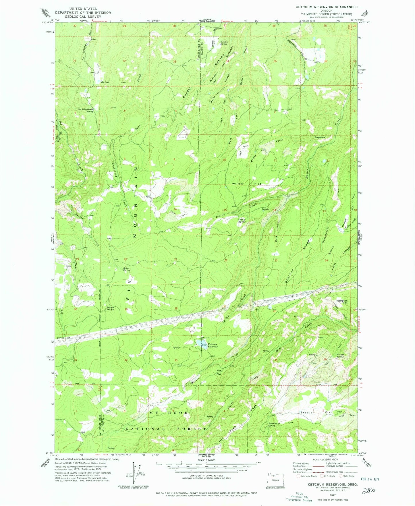 Classic USGS Ketchum Reservoir Oregon 7.5'x7.5' Topo Map Image