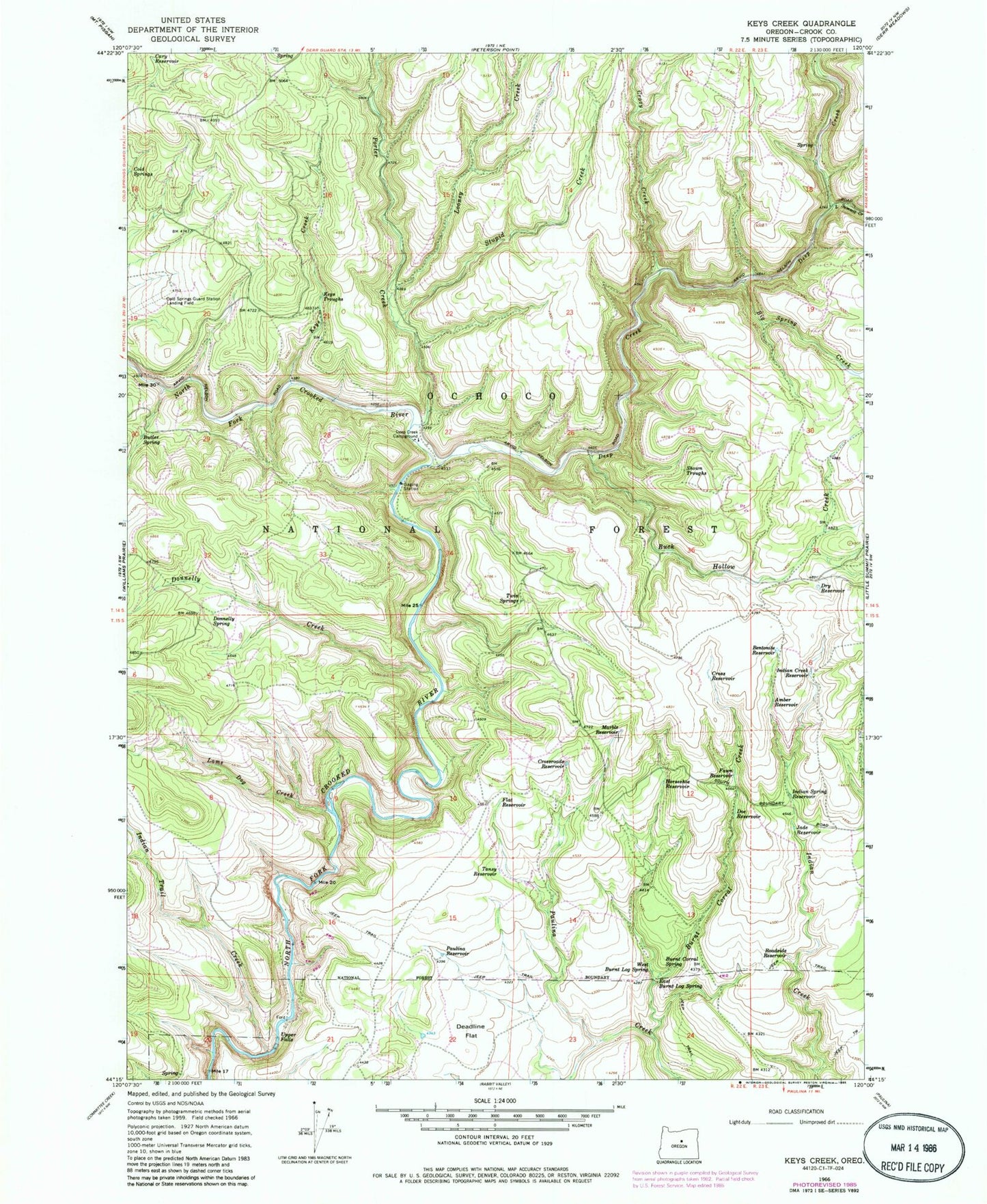 Classic USGS Keys Creek Oregon 7.5'x7.5' Topo Map Image