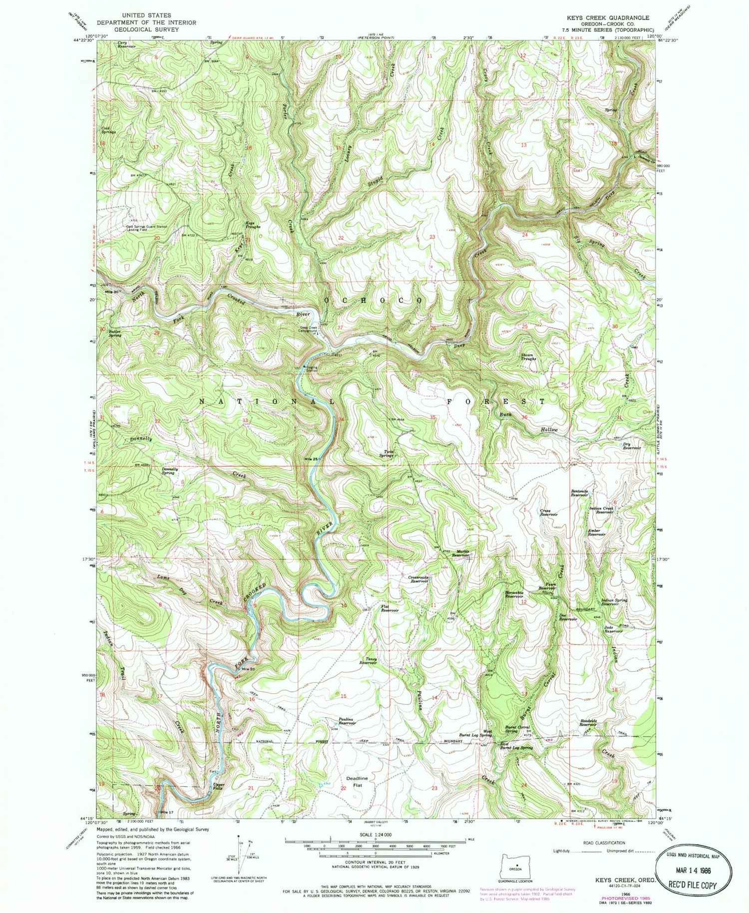 Classic USGS Keys Creek Oregon 7.5'x7.5' Topo Map Image