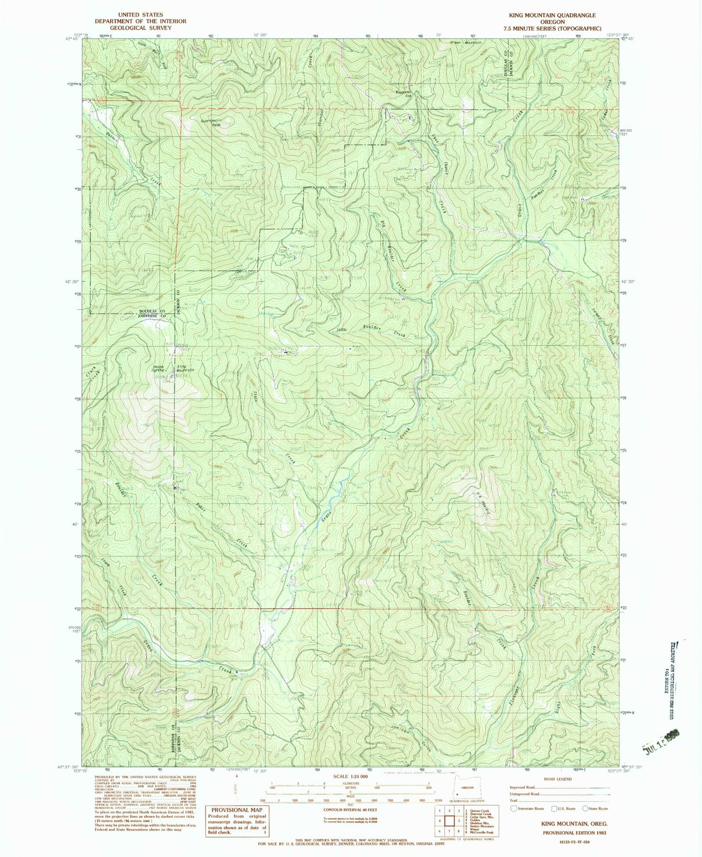 Classic USGS King Mountain Oregon 7.5'x7.5' Topo Map Image