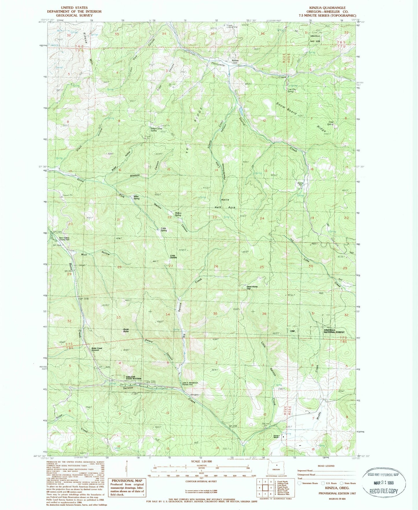 Classic USGS Kinzua Oregon 7.5'x7.5' Topo Map Image