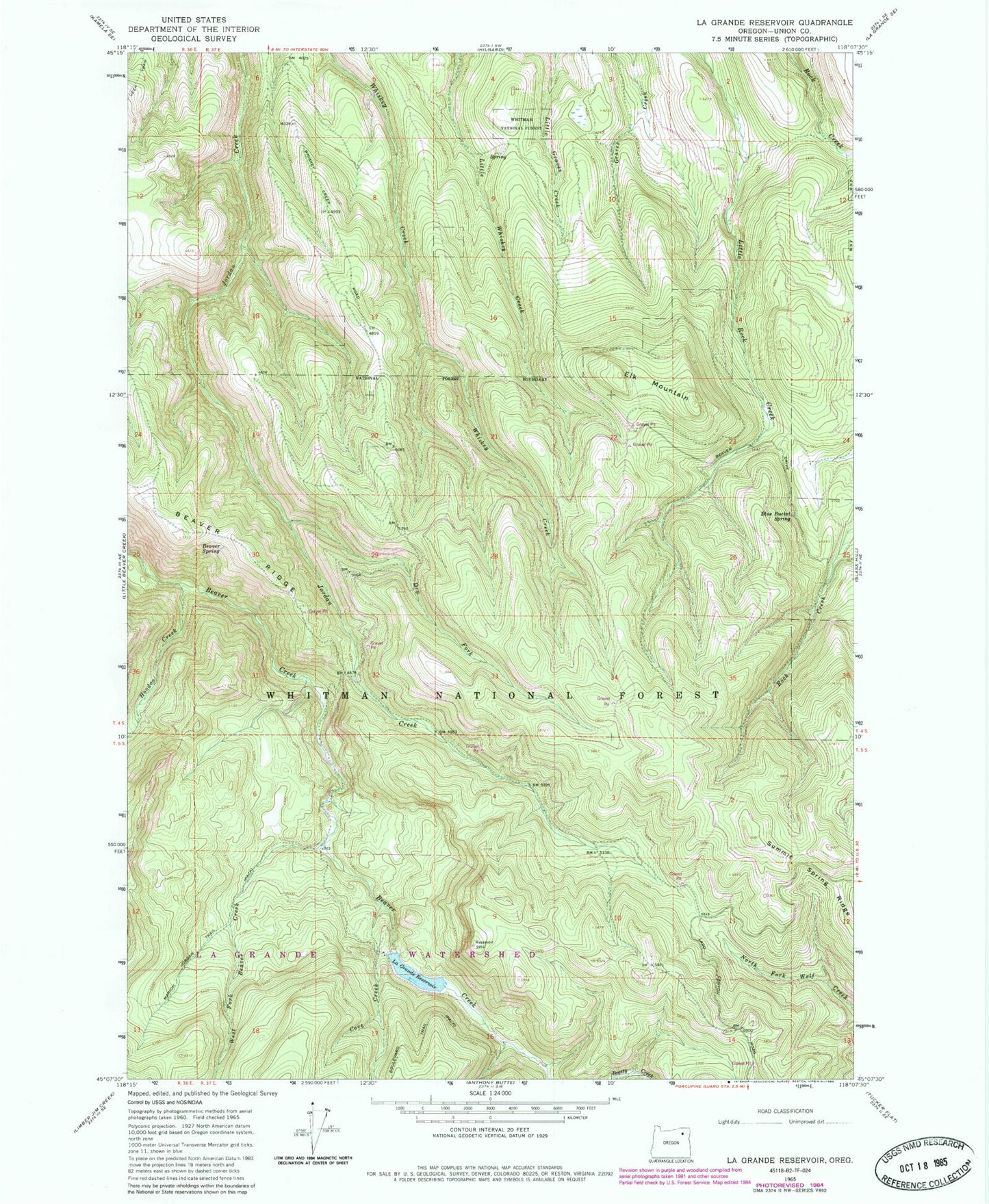 Classic USGS La Grande Reservoir Oregon 7.5'x7.5' Topo Map Image