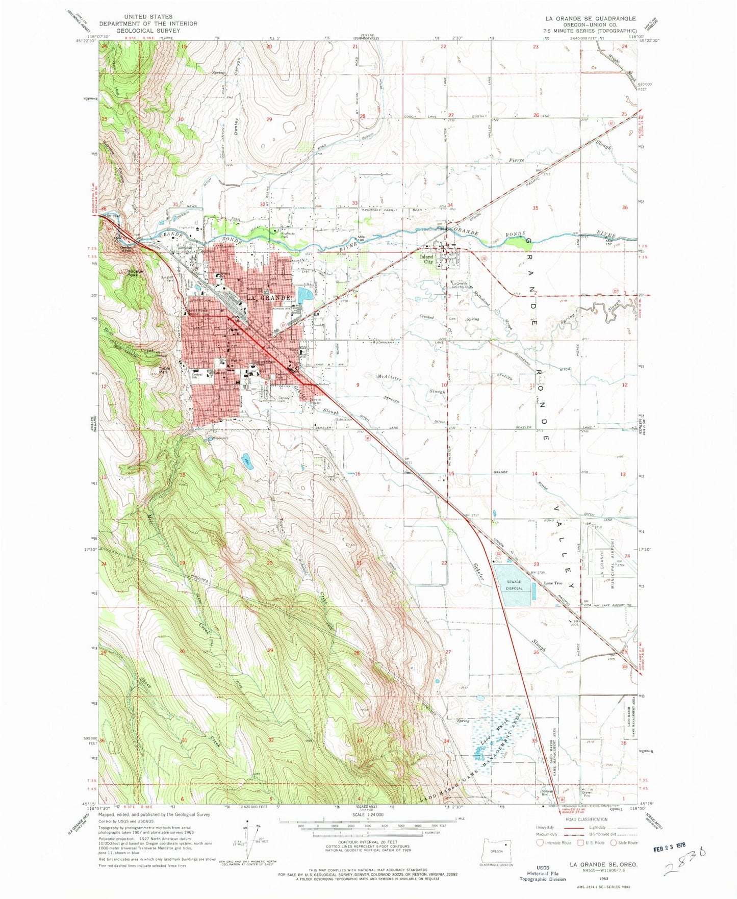 Classic USGS La Grande Oregon 7.5'x7.5' Topo Map Image