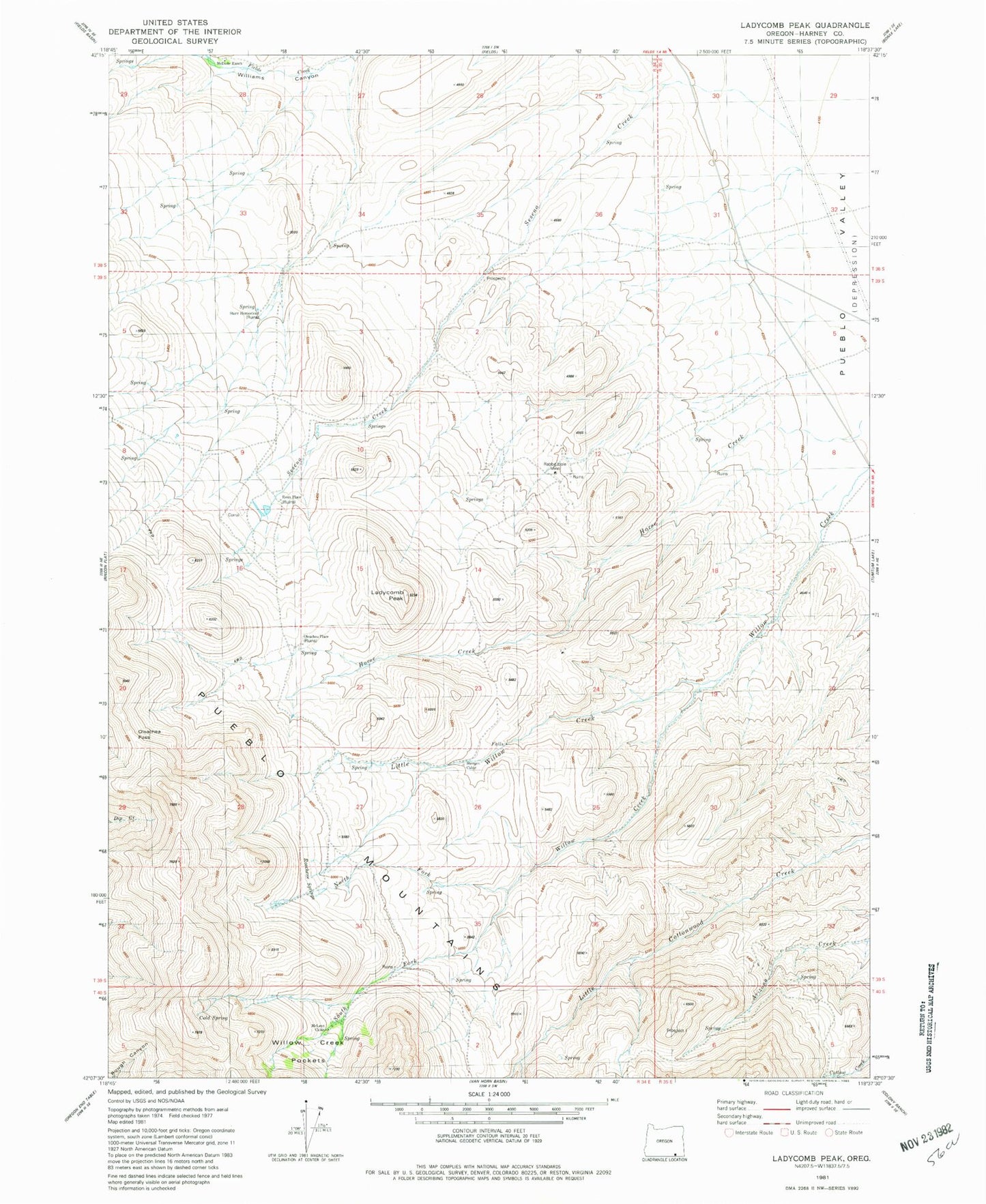 Classic USGS Ladycomb Peak Oregon 7.5'x7.5' Topo Map Image