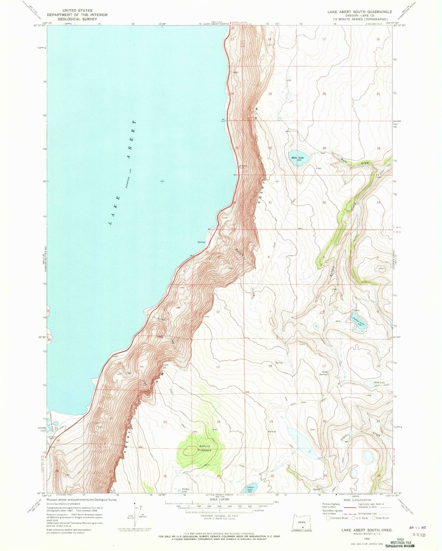 Classic USGS Lake Abert South Oregon 7.5'x7.5' Topo Map Image