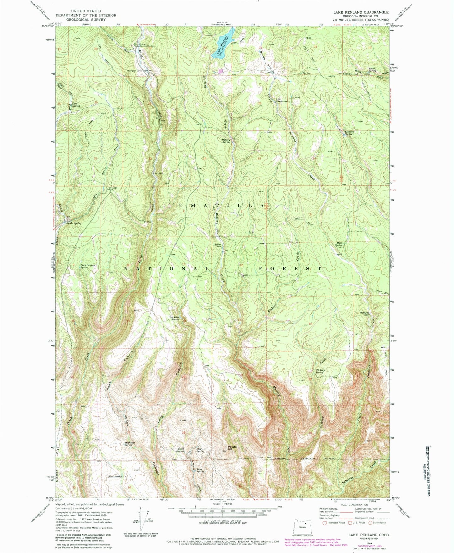 Classic USGS Lake Penland Oregon 7.5'x7.5' Topo Map Image