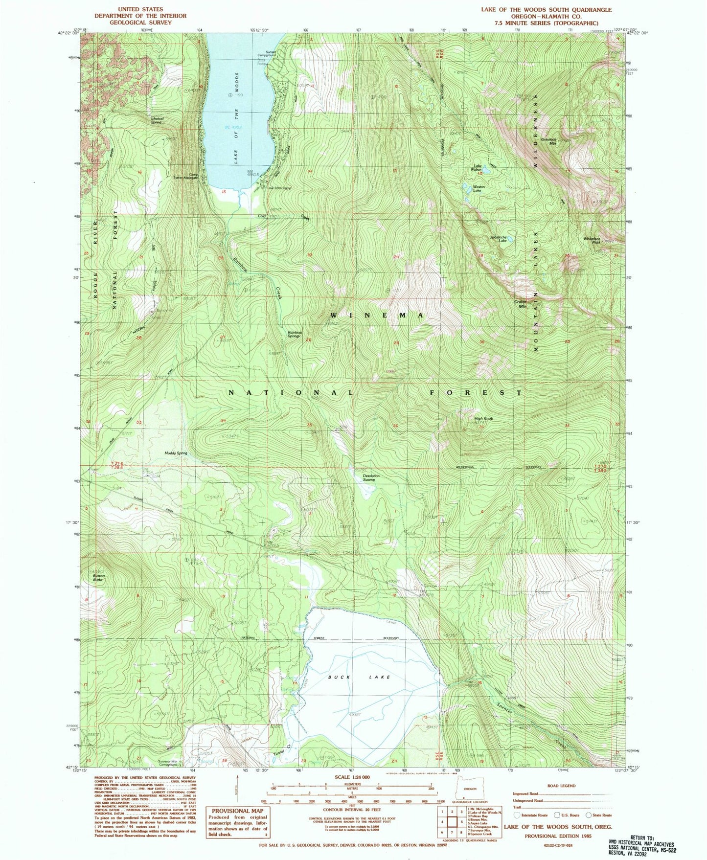 Classic USGS Lake of the Woods South Oregon 7.5'x7.5' Topo Map Image