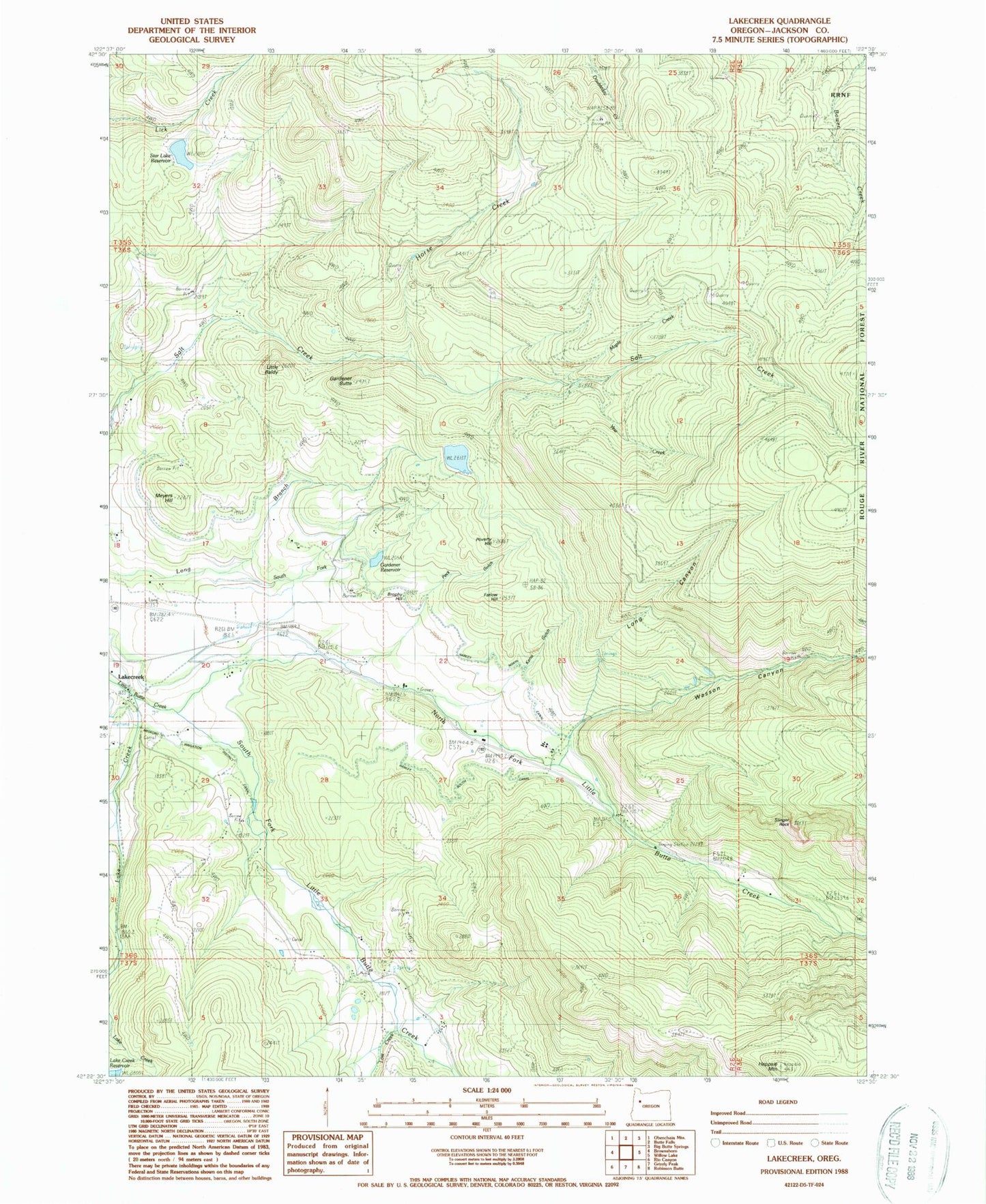 Classic USGS Lakecreek Oregon 7.5'x7.5' Topo Map Image