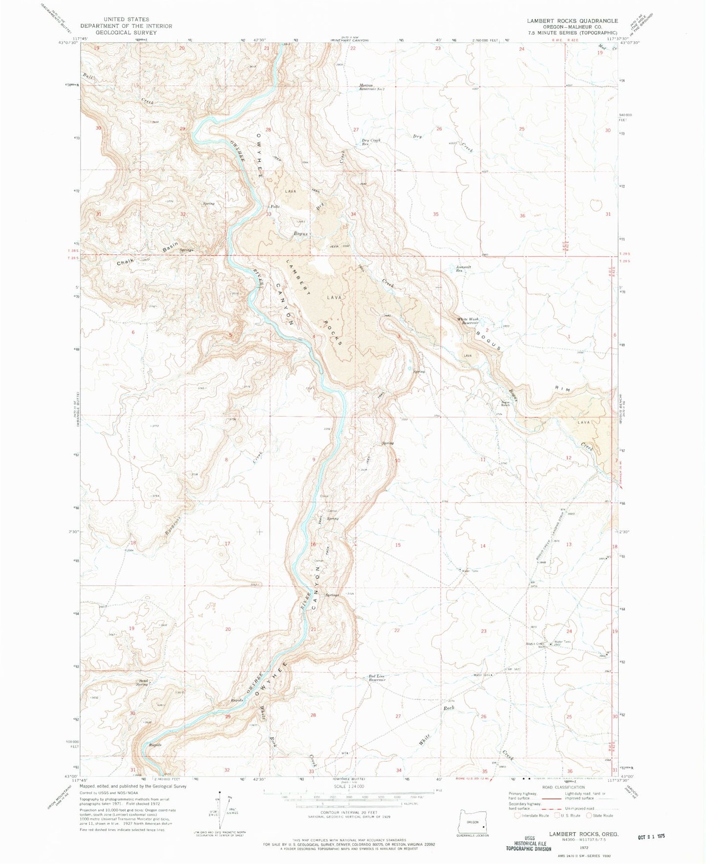 Classic USGS Lambert Rocks Oregon 7.5'x7.5' Topo Map Image