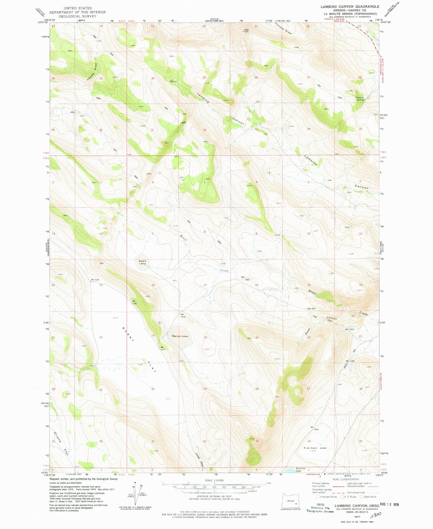 Classic USGS Lambing Canyon Oregon 7.5'x7.5' Topo Map Image