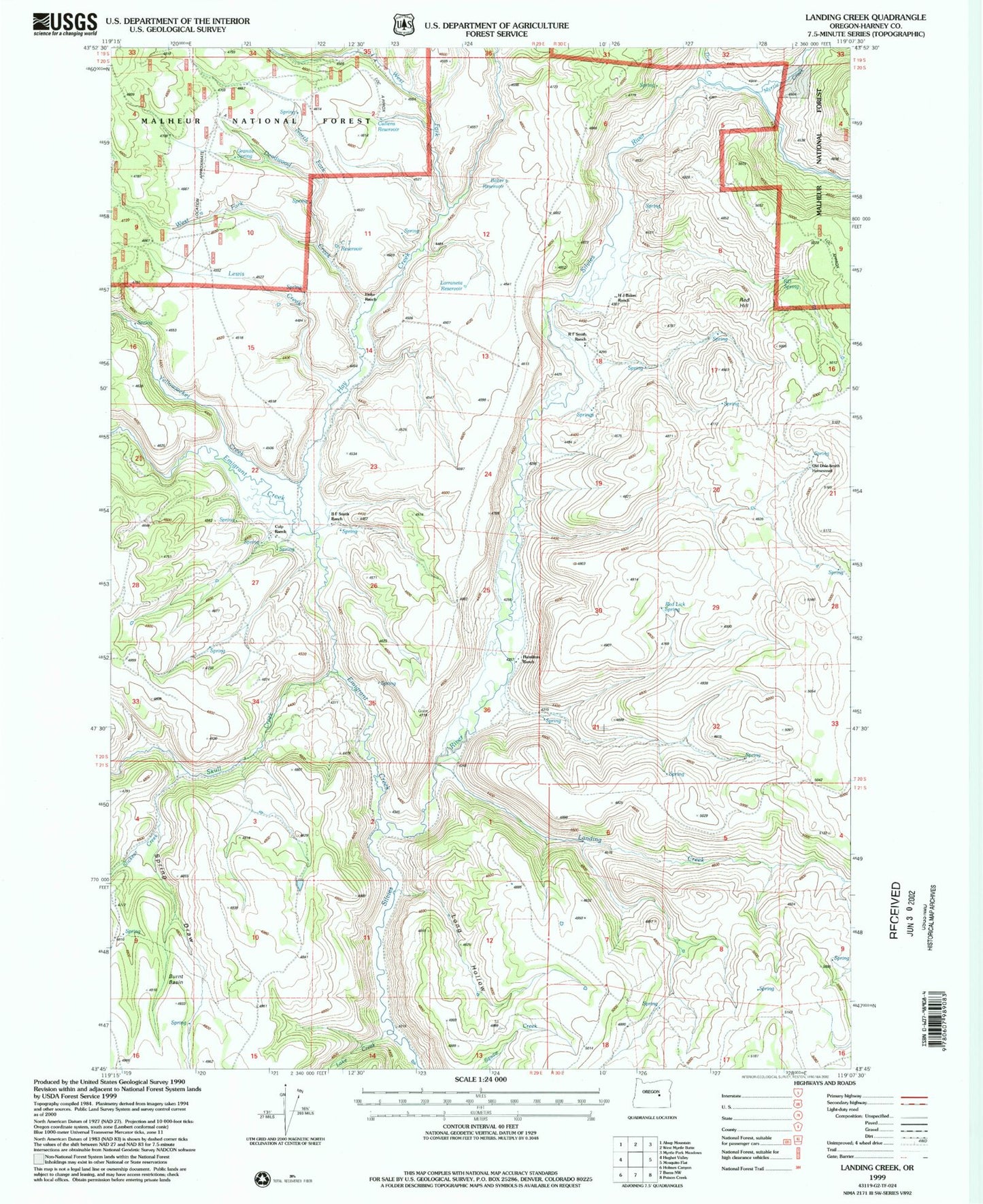 Classic USGS Landing Creek Oregon 7.5'x7.5' Topo Map Image