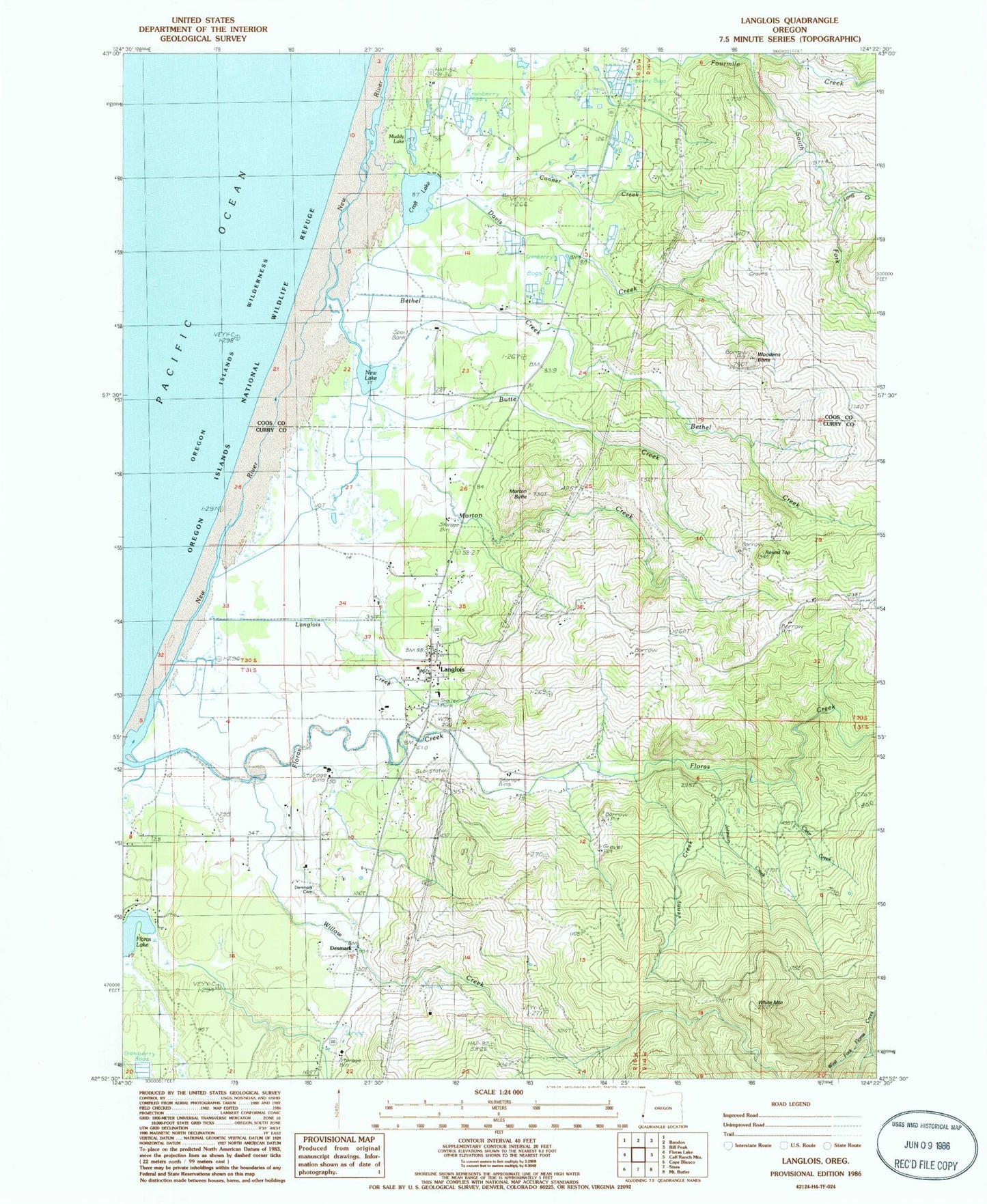 Classic USGS Langlois Oregon 7.5'x7.5' Topo Map Image
