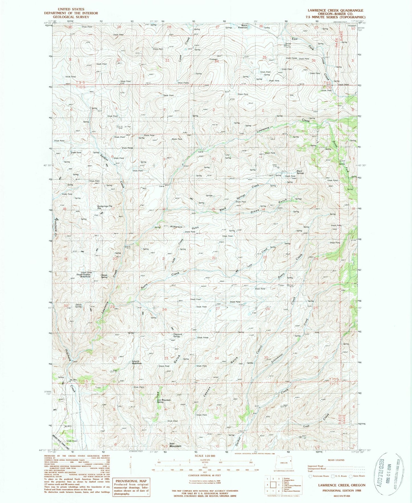 Classic USGS Lawrence Creek Oregon 7.5'x7.5' Topo Map Image