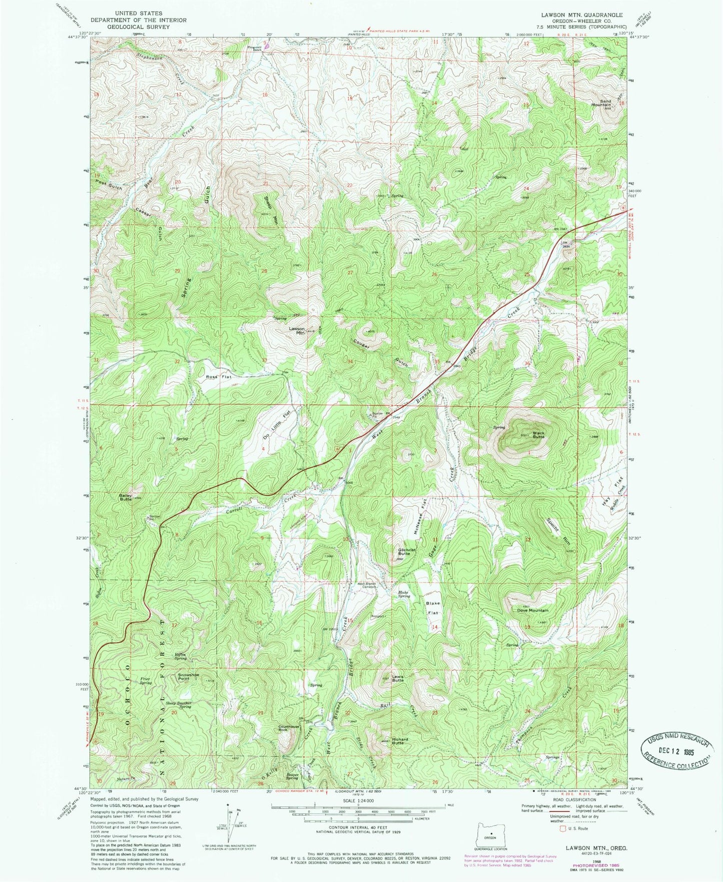 Classic USGS Lawson Mountain Oregon 7.5'x7.5' Topo Map Image
