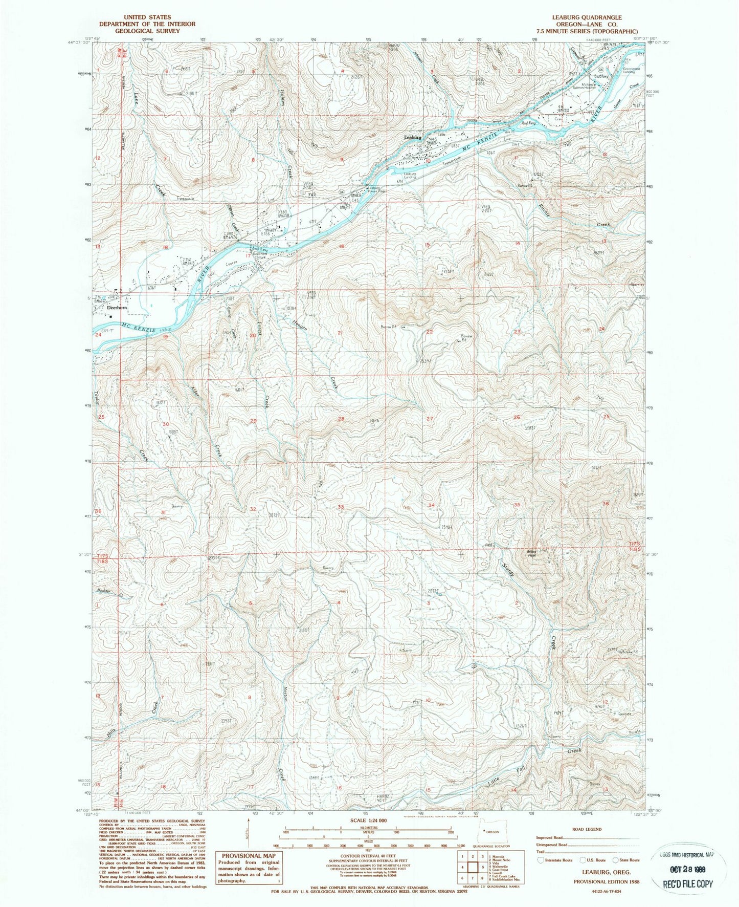 Classic USGS Leaburg Oregon 7.5'x7.5' Topo Map Image