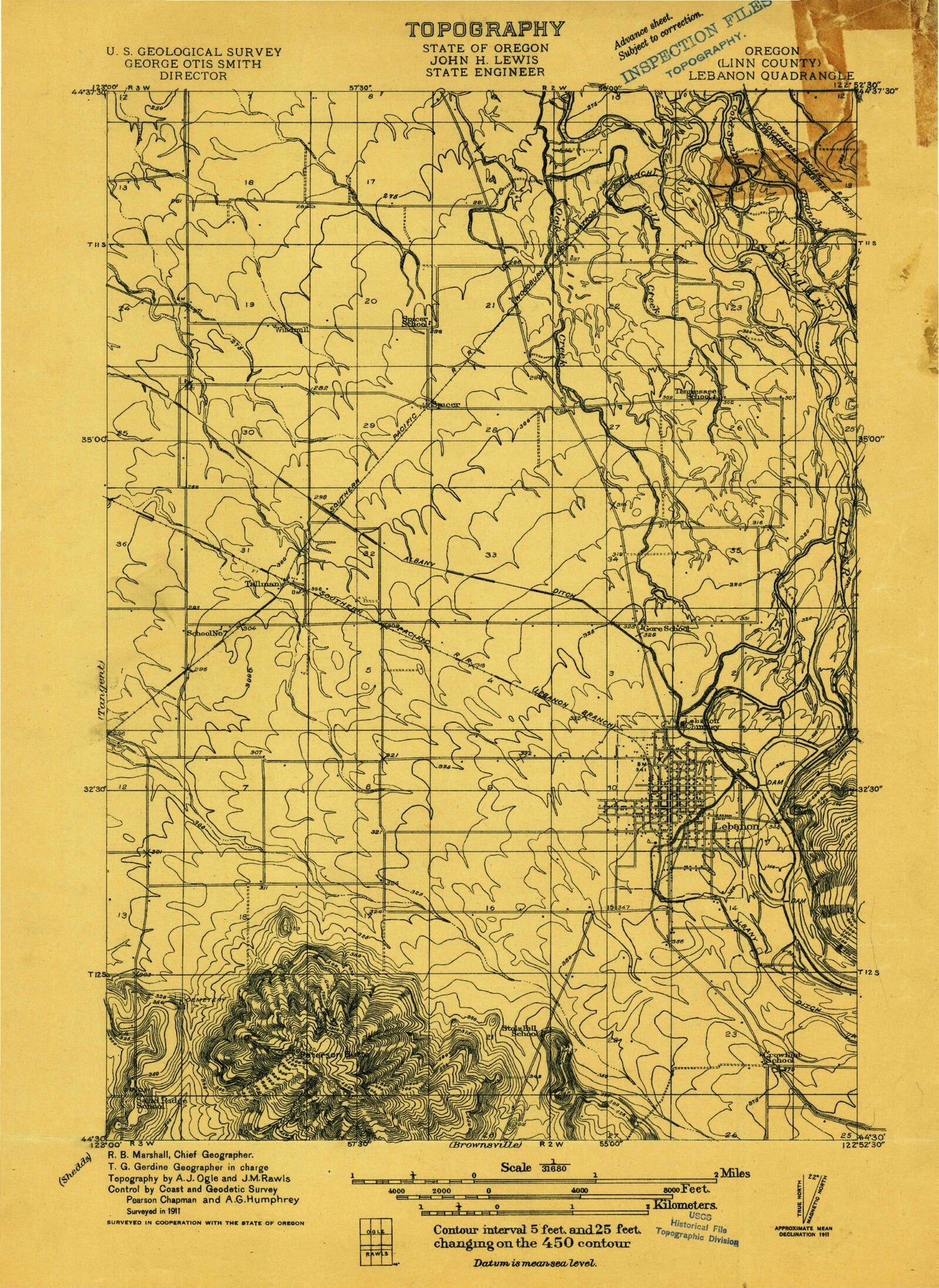Classic USGS Lebanon Oregon 7.5'x7.5' Topo Map Image