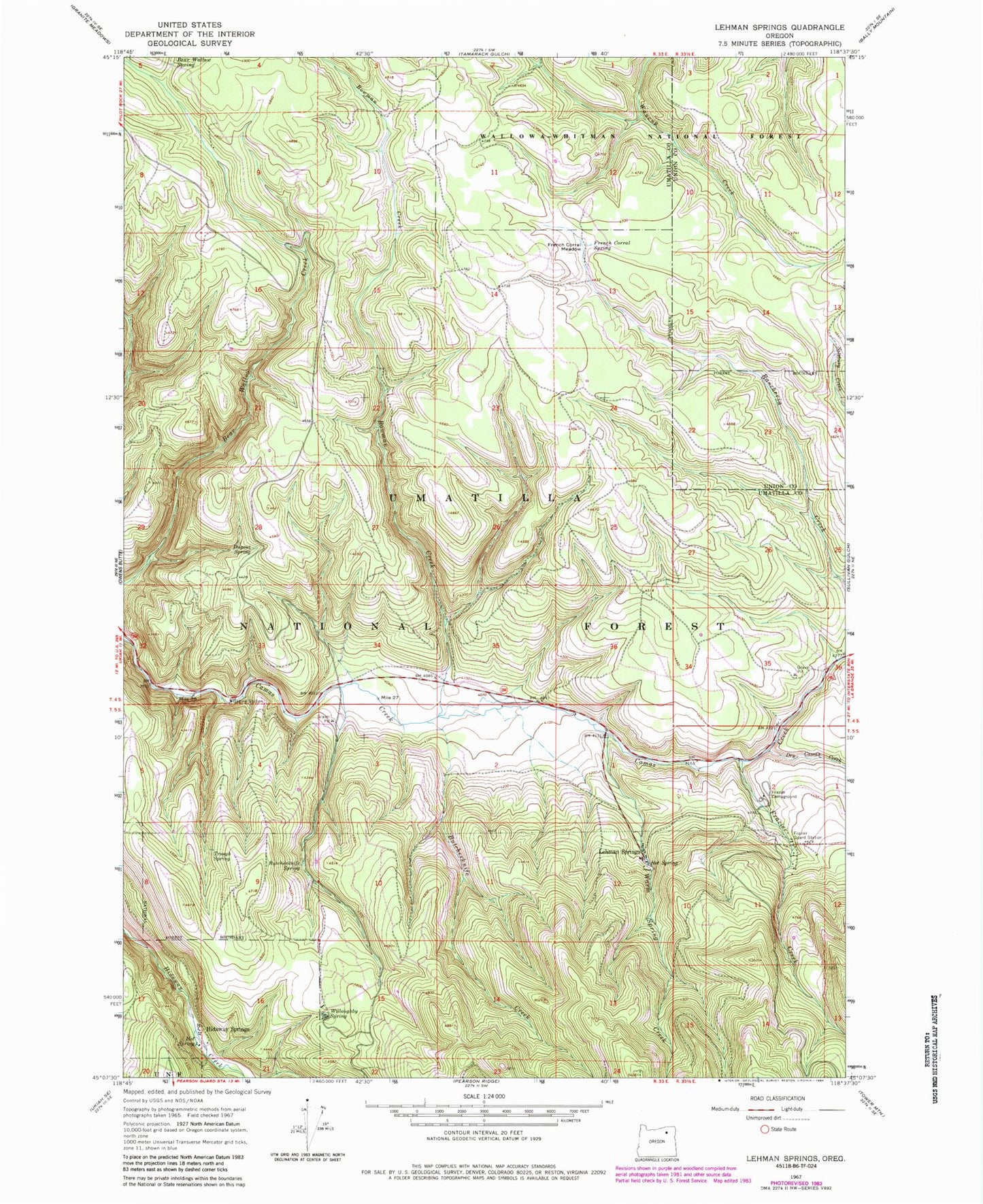 Classic USGS Lehman Springs Oregon 7.5'x7.5' Topo Map Image