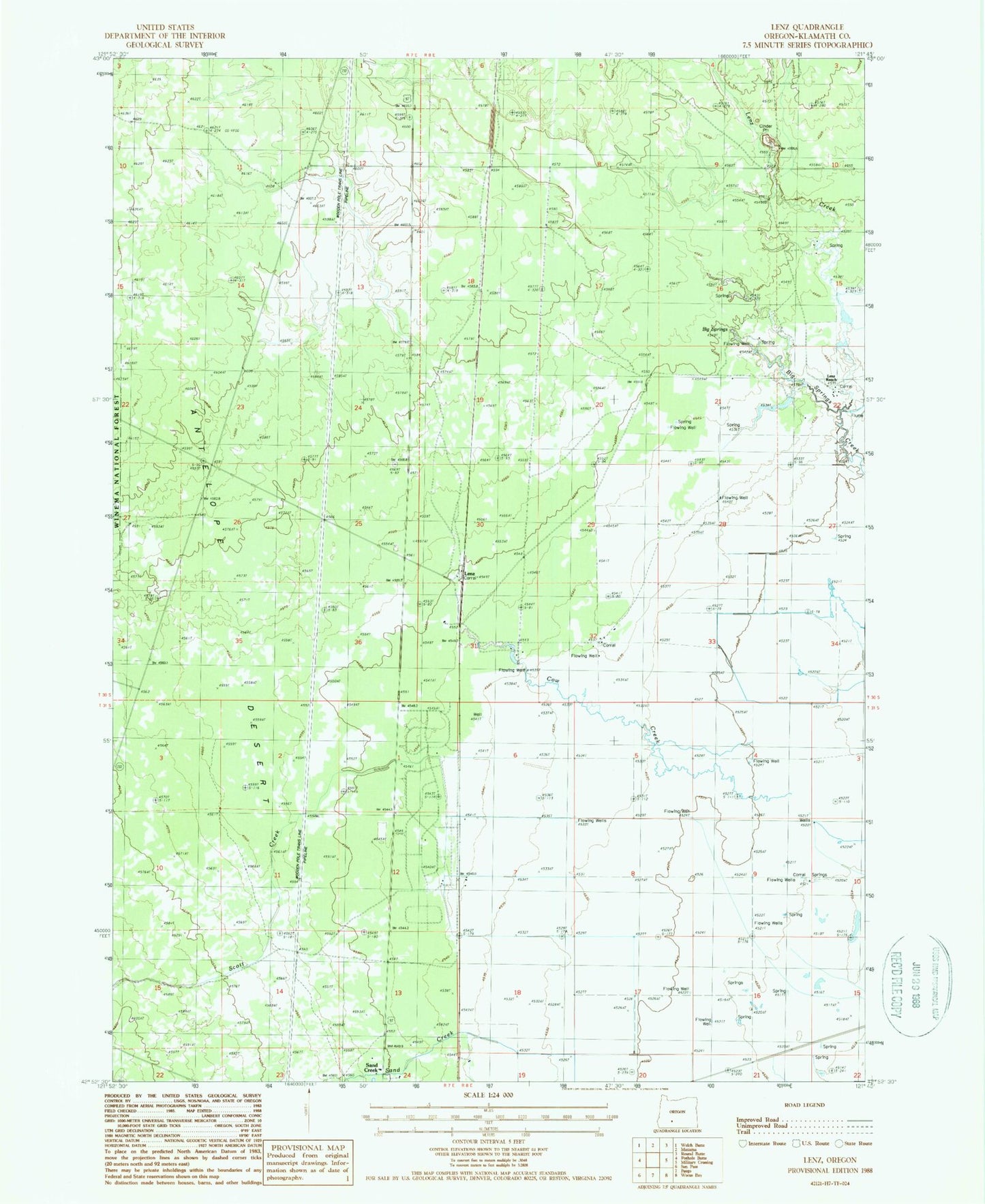 Classic USGS Lenz Oregon 7.5'x7.5' Topo Map Image
