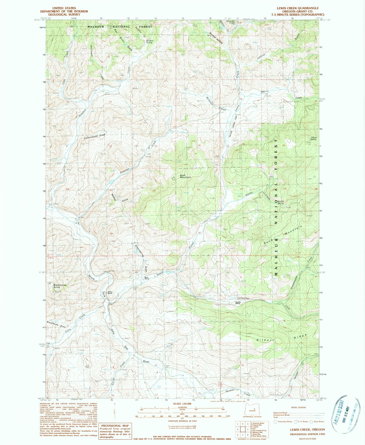 Classic USGS Lewis Creek Oregon 7.5'x7.5' Topo Map Image