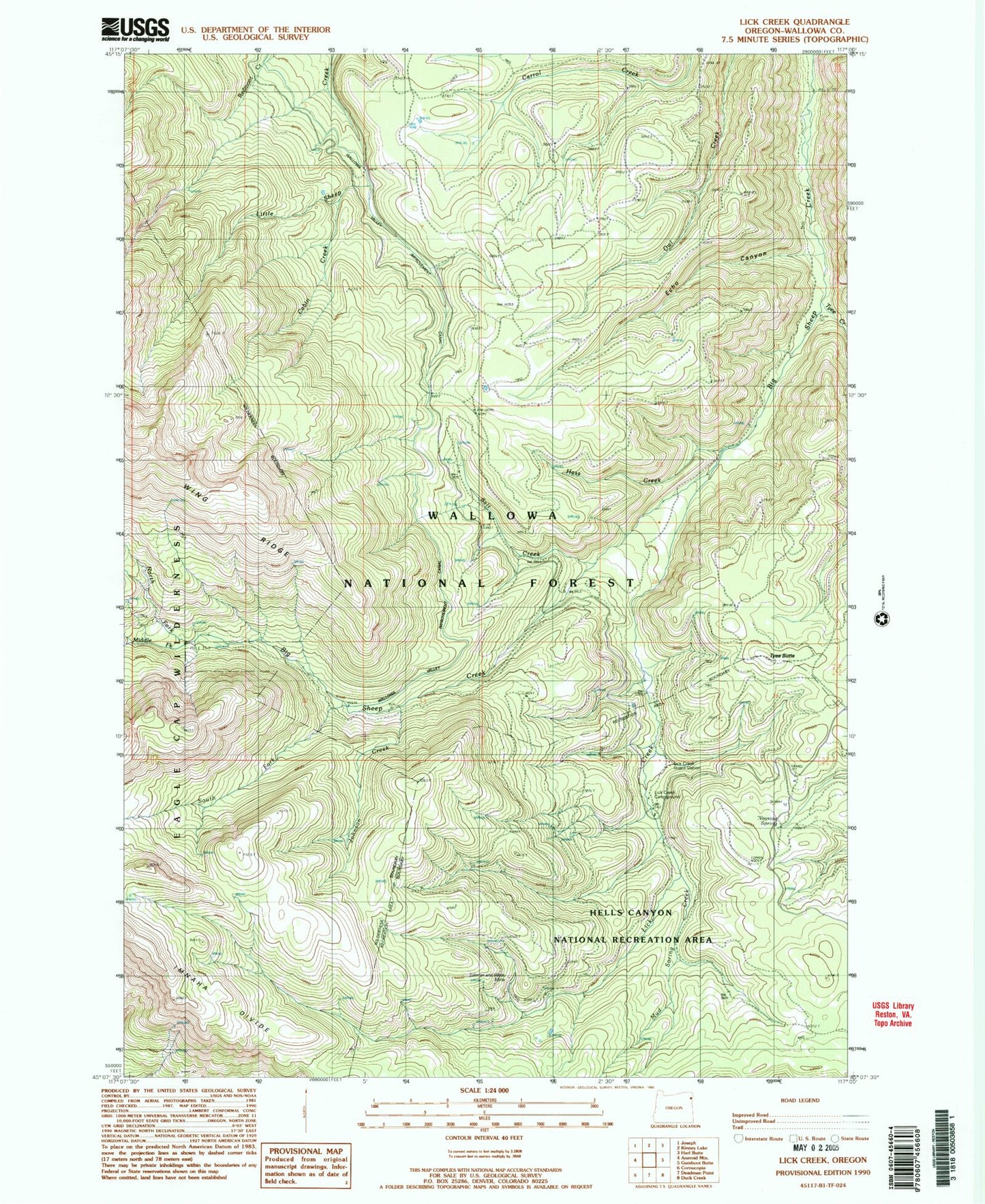 Classic USGS Lick Creek Oregon 7.5'x7.5' Topo Map Image