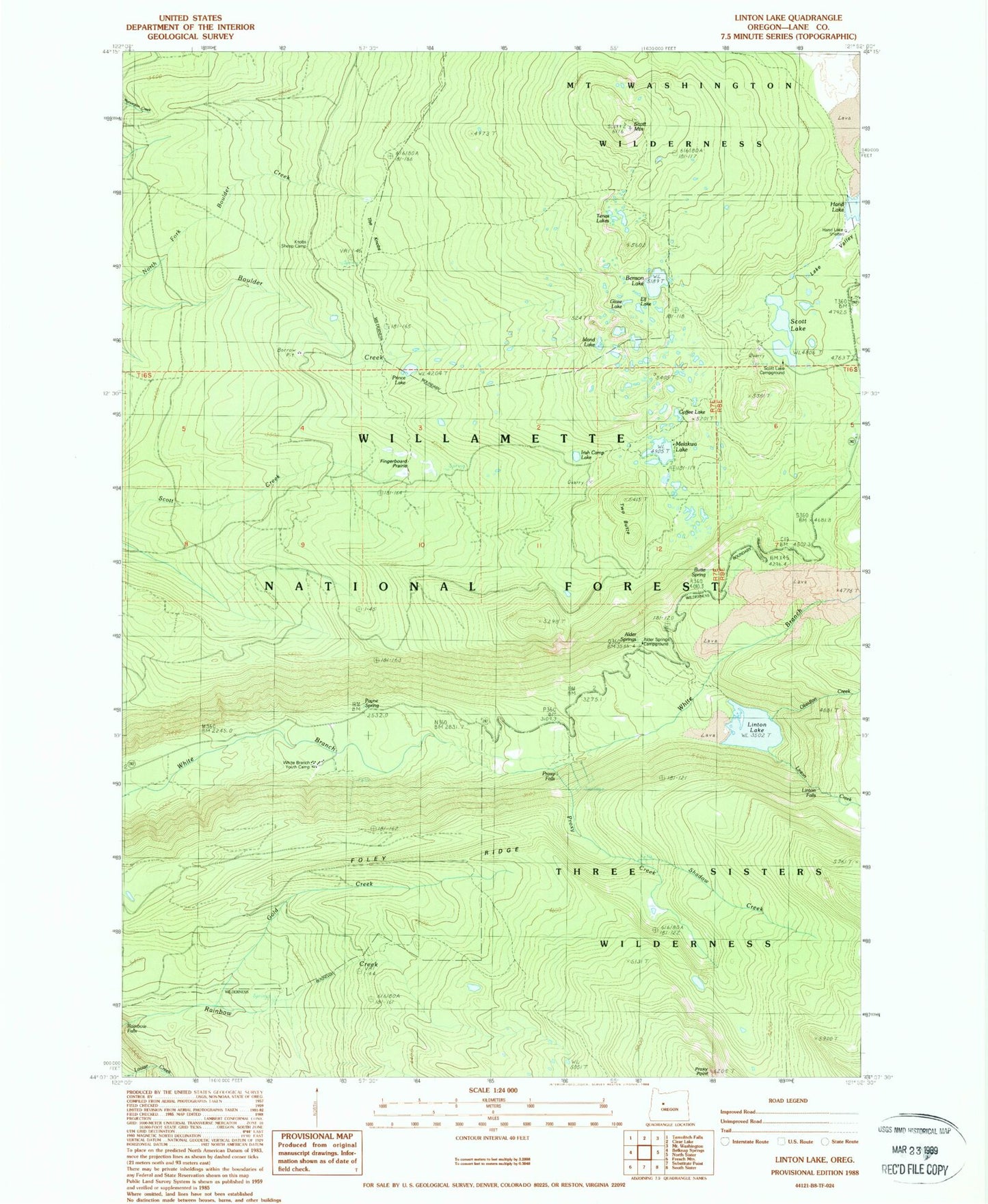 Classic USGS Linton Lake Oregon 7.5'x7.5' Topo Map Image