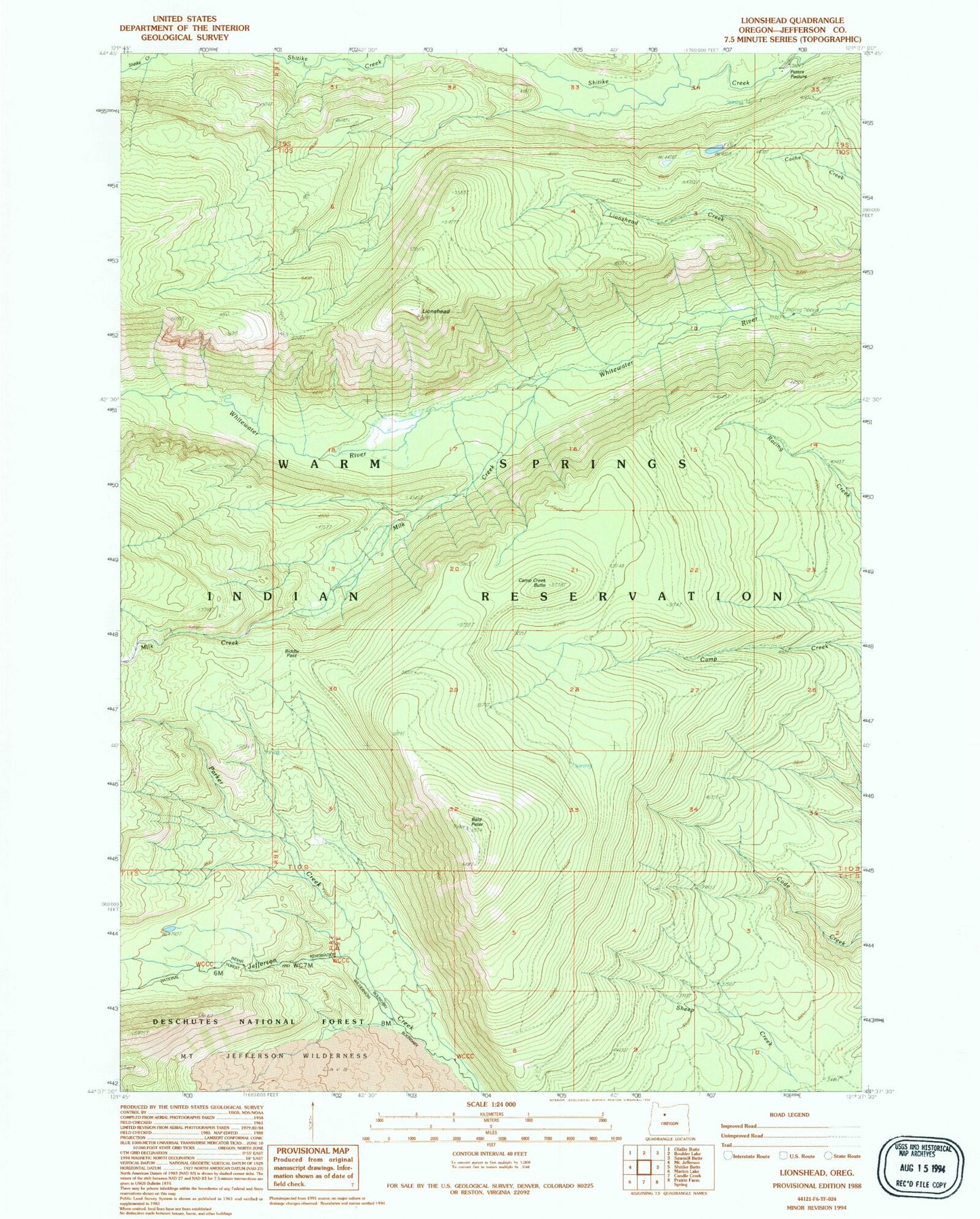 Classic USGS Lionshead Oregon 7.5'x7.5' Topo Map Image