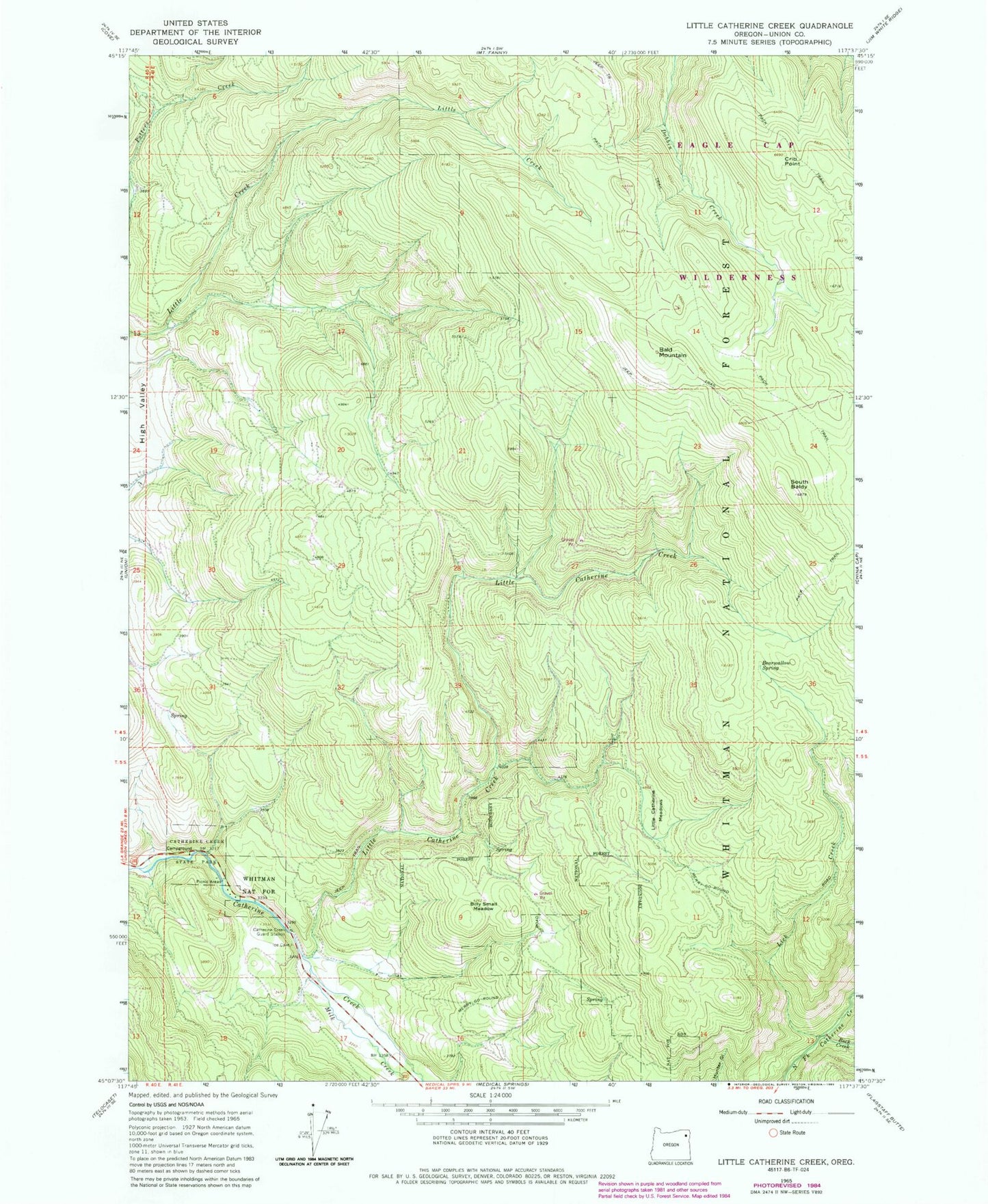 Classic USGS Little Catherine Creek Oregon 7.5'x7.5' Topo Map Image