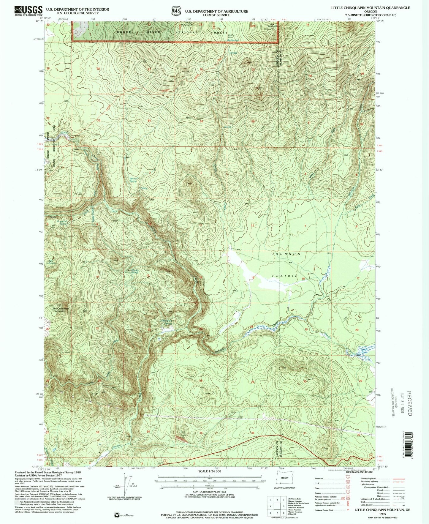 Classic USGS Little Chinquapin Mountain Oregon 7.5'x7.5' Topo Map Image