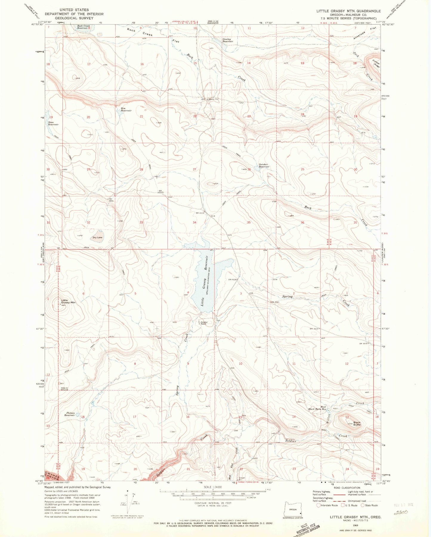 Classic USGS Little Grassy Mountain Oregon 7.5'x7.5' Topo Map Image