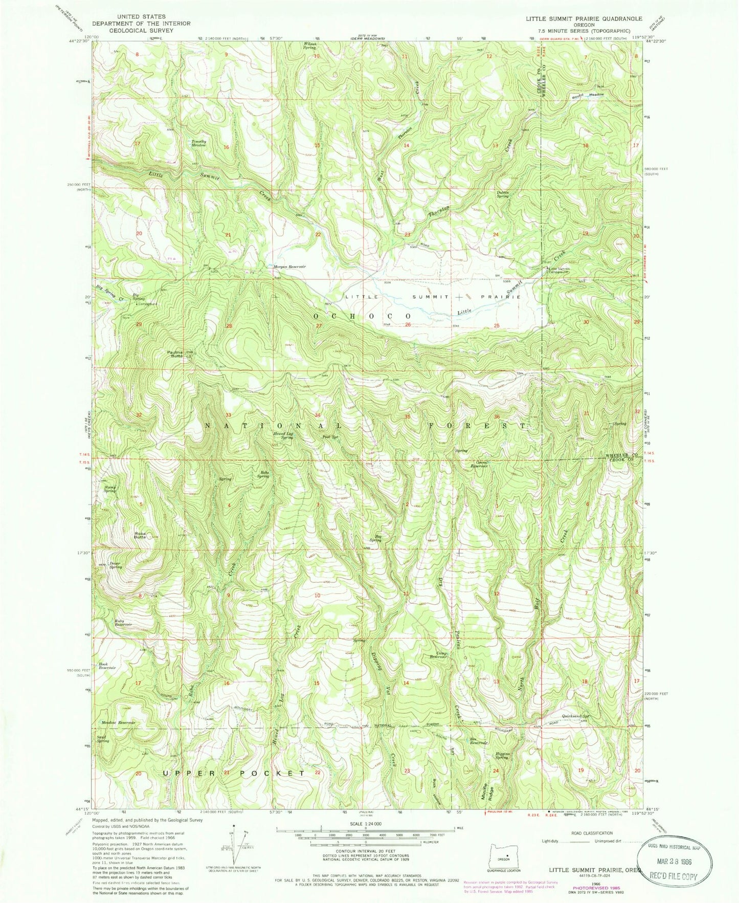Classic USGS Little Summit Prairie Oregon 7.5'x7.5' Topo Map Image
