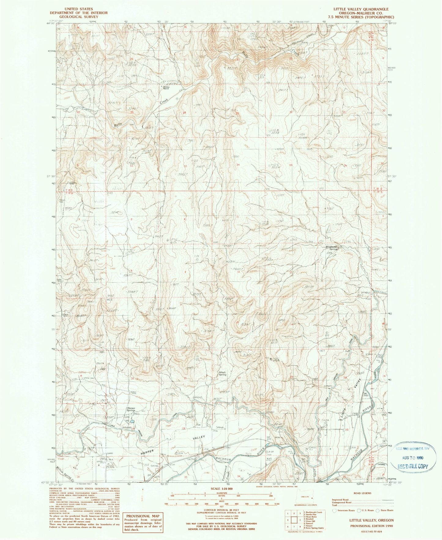 Classic USGS Little Valley Oregon 7.5'x7.5' Topo Map Image