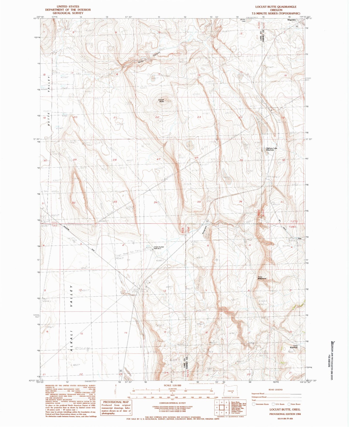 Classic USGS Locust Butte Oregon 7.5'x7.5' Topo Map Image