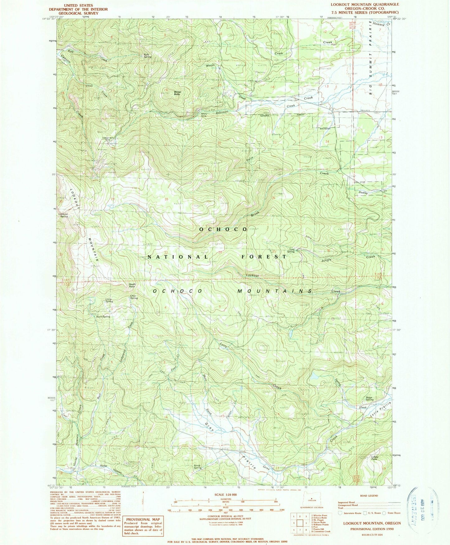 Classic USGS Lookout Mountain Oregon 7.5'x7.5' Topo Map Image
