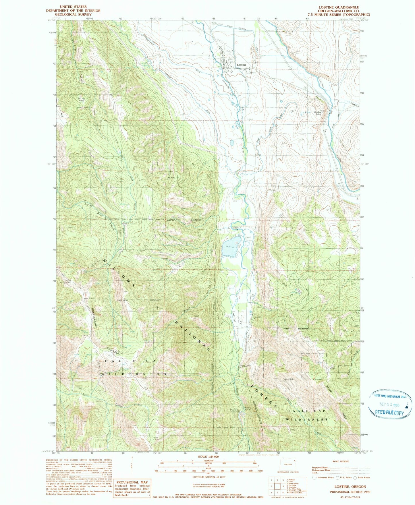 Classic USGS Lostine Oregon 7.5'x7.5' Topo Map Image