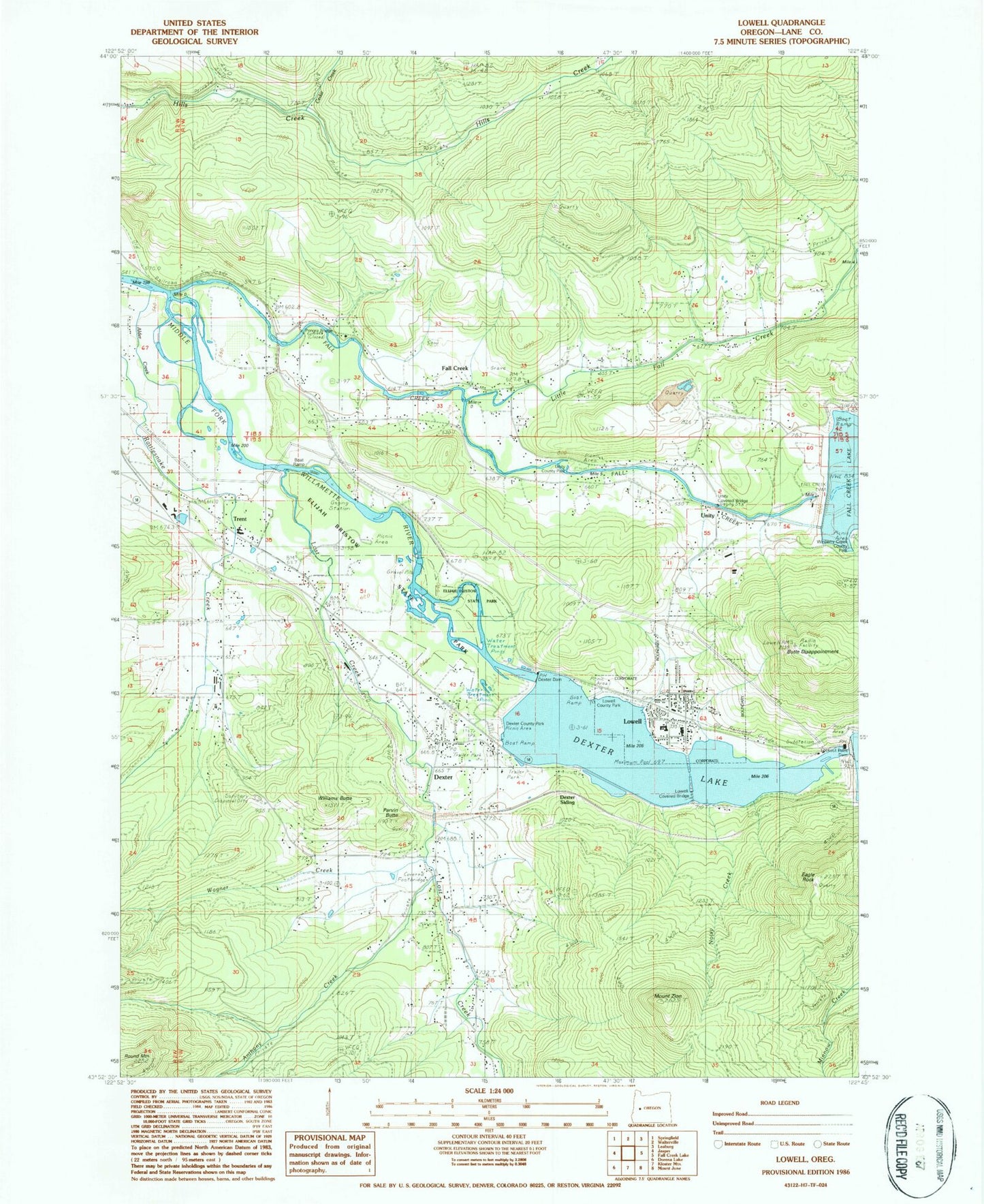 Classic USGS Lowell Oregon 7.5'x7.5' Topo Map Image