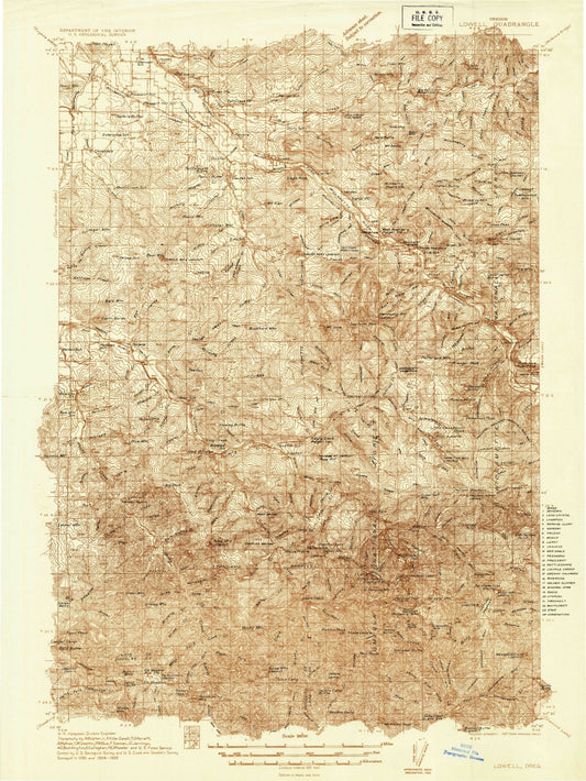 Historic 1935 Lowell Oregon 30'x30' Topo Map Image