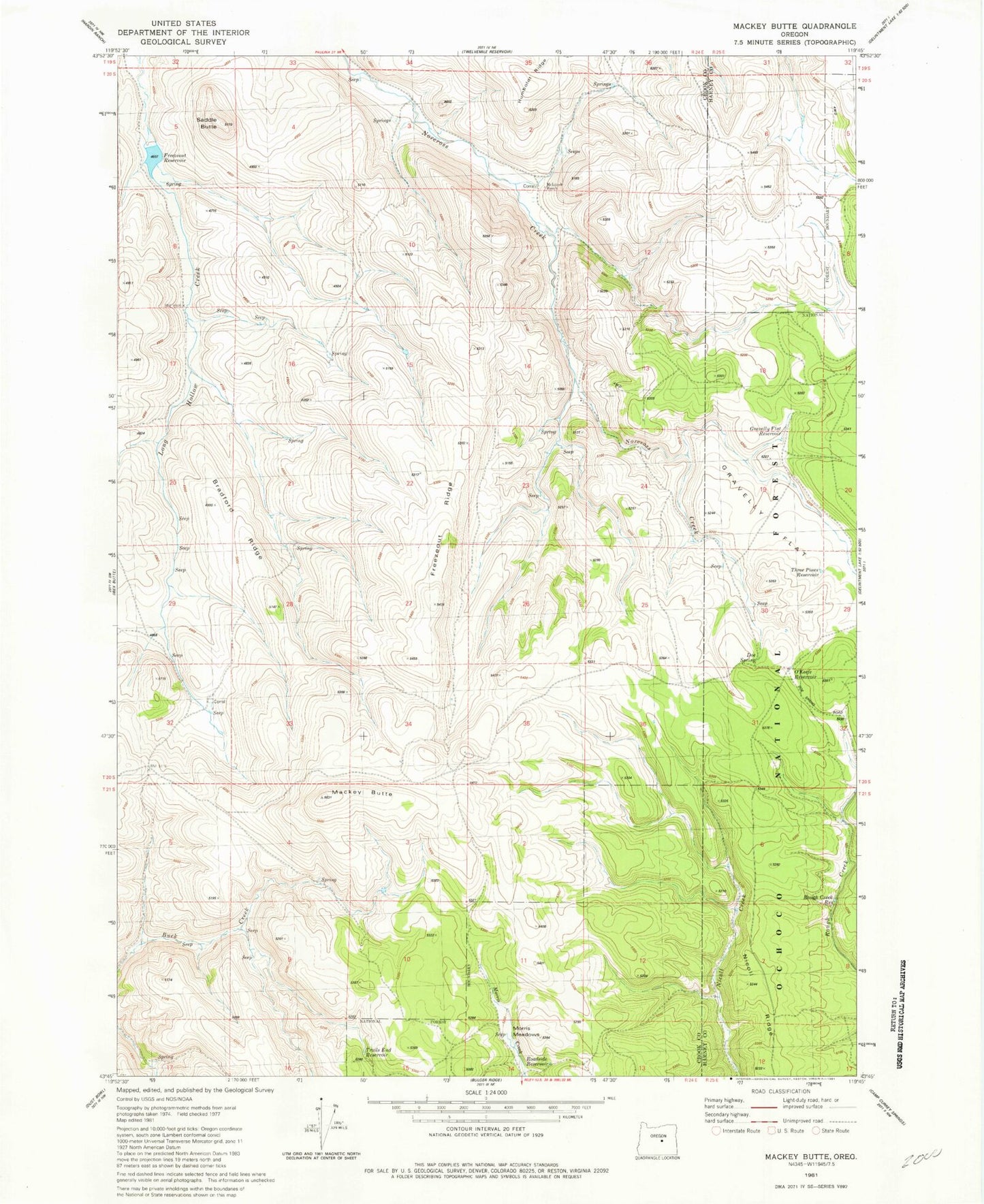 Classic USGS Mackey Butte Oregon 7.5'x7.5' Topo Map Image
