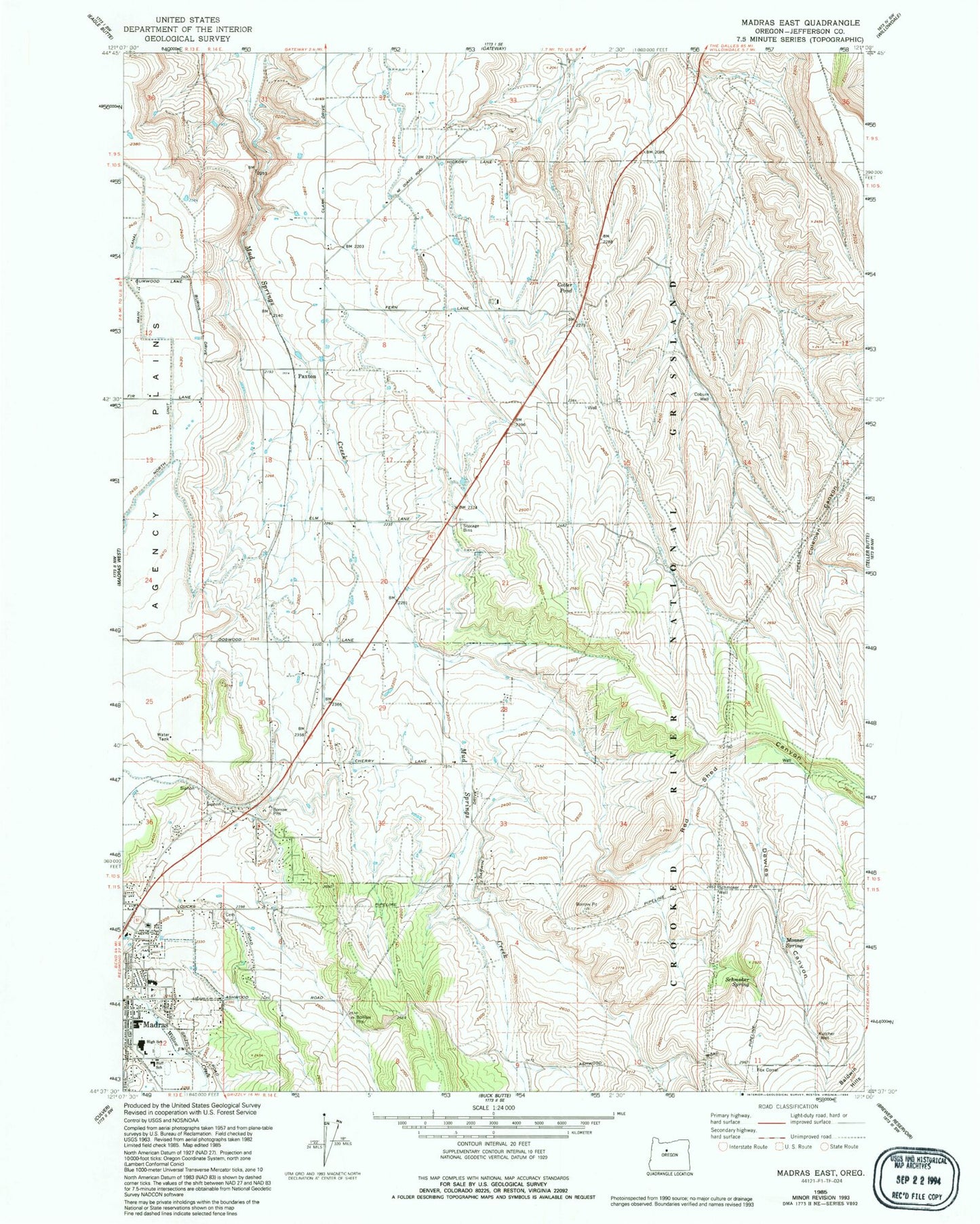 Classic USGS Madras East Oregon 7.5'x7.5' Topo Map Image