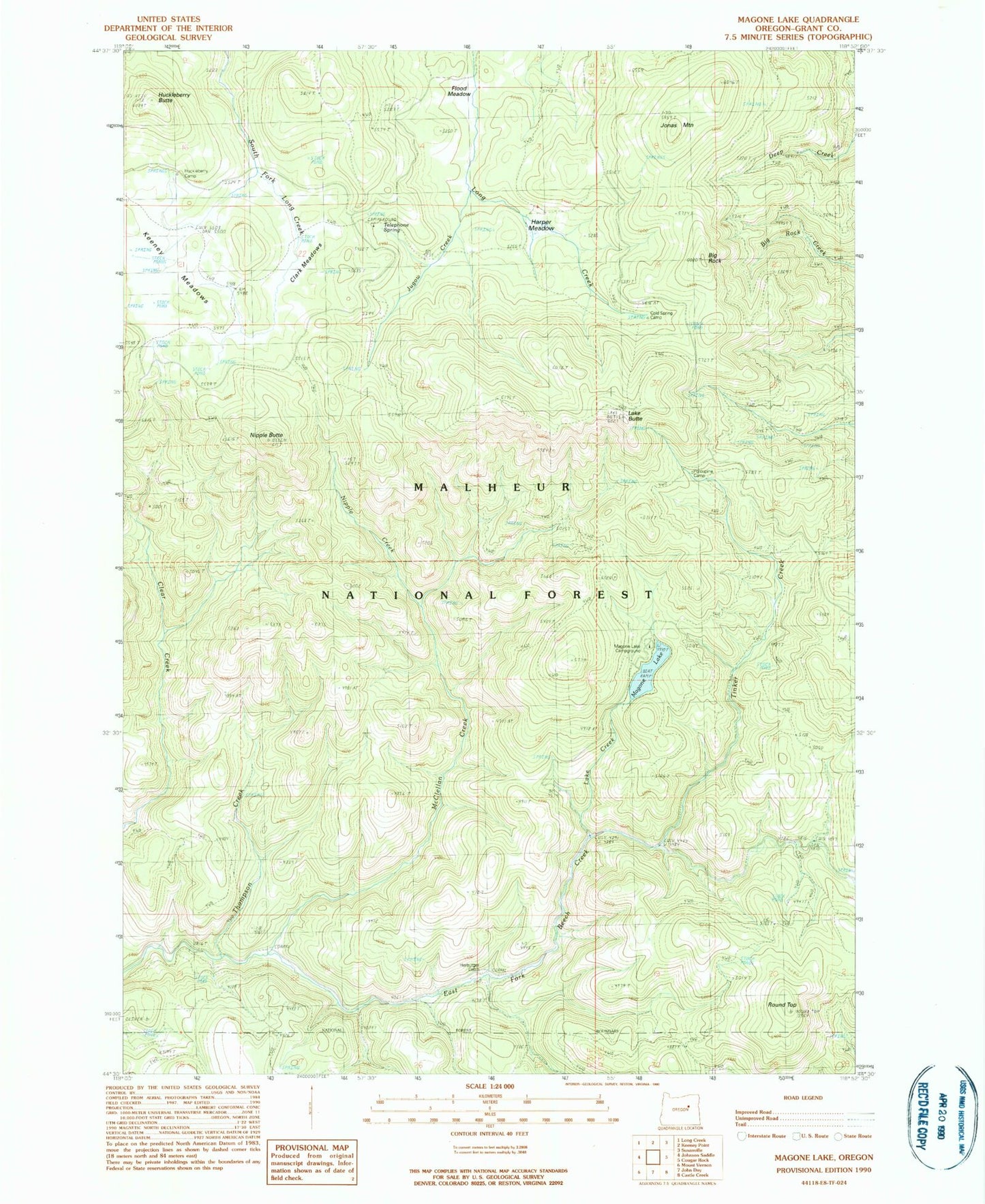 Classic USGS Magone Lake Oregon 7.5'x7.5' Topo Map Image