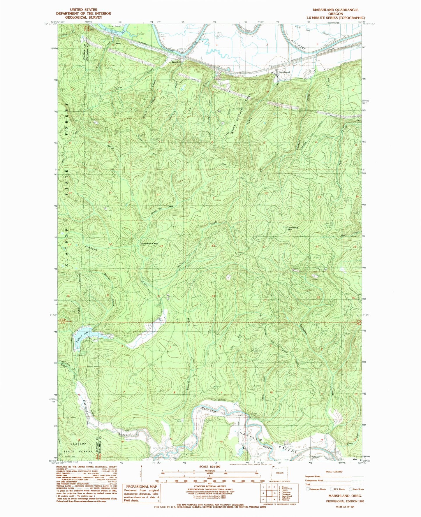 Classic USGS Marshland Oregon 7.5'x7.5' Topo Map Image